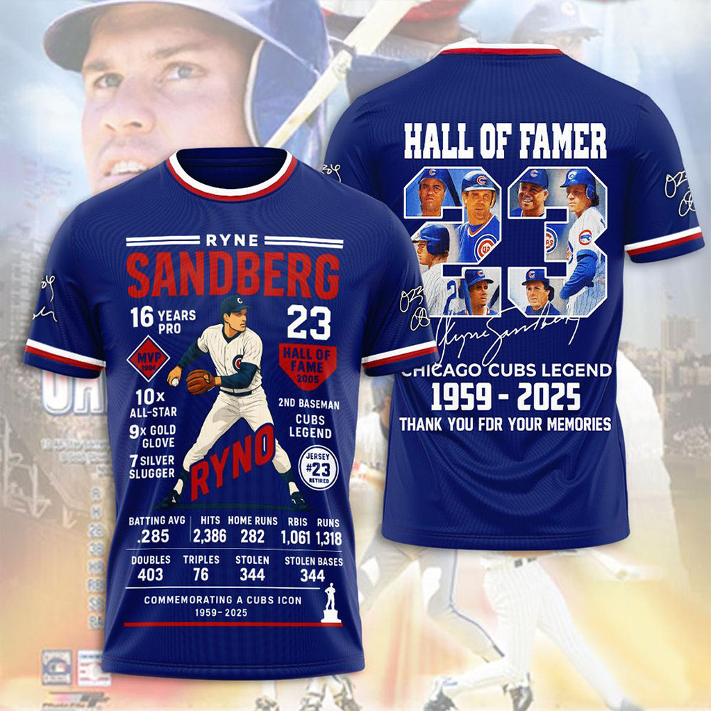 Chicago Cubs Legend Hall Of Famer Ryne Sandberg 2025 T Shirt-1
