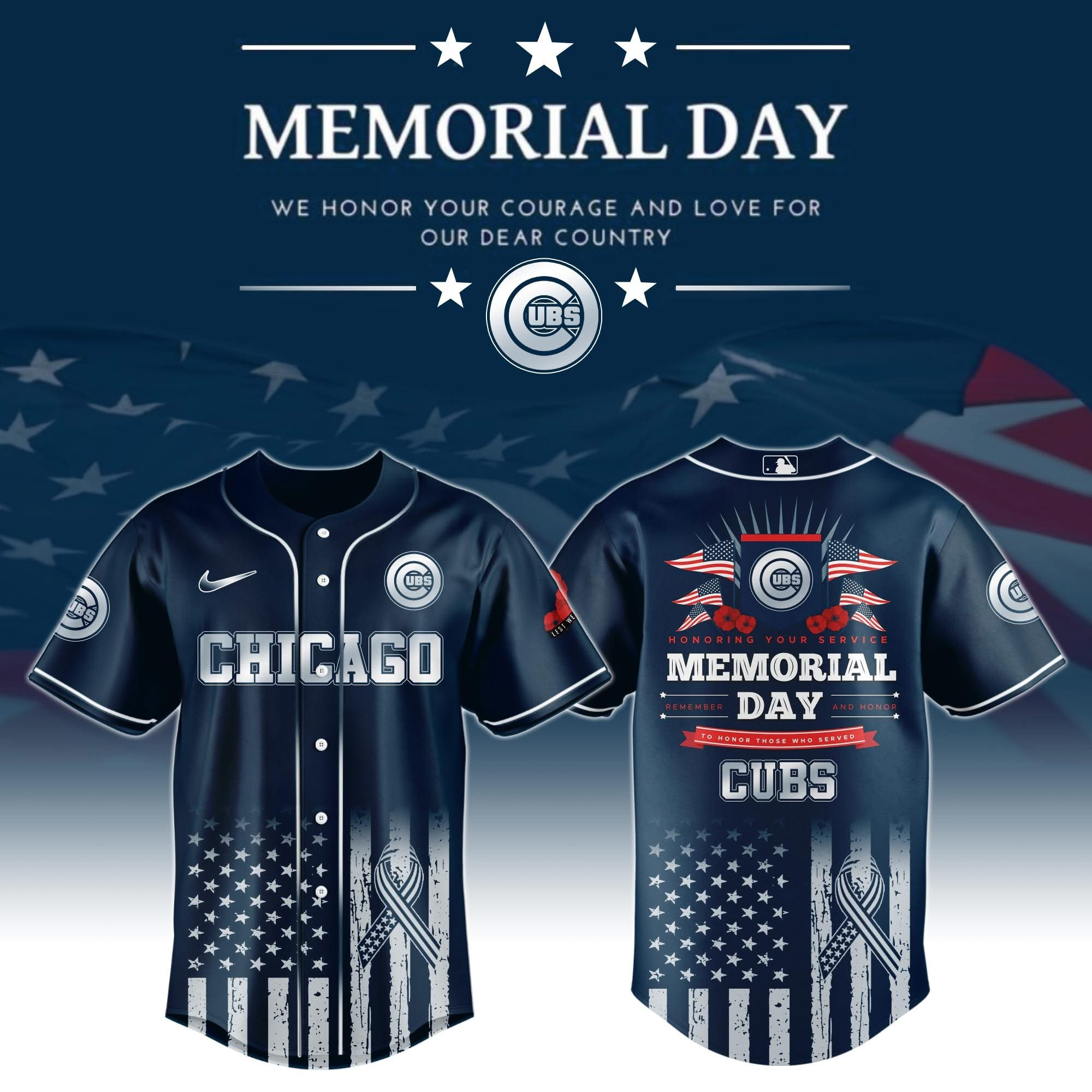 Chicago Cubs Memorial Day 2025 Special Baseball Jersey Chicago Cubs Merch Dad Fathers Day Gifts-1