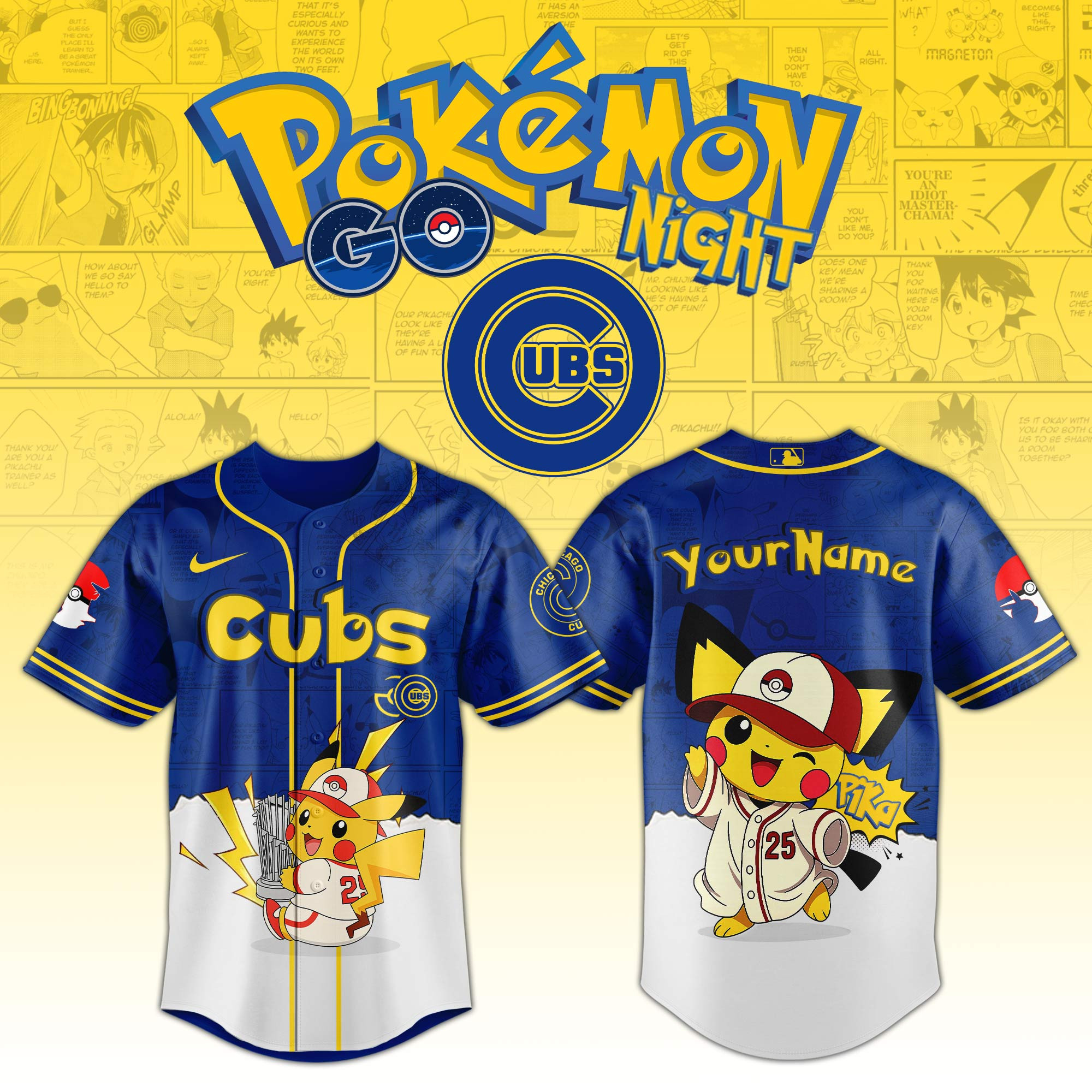 Chicago Cubs Mlb X Pokemon Go Night Personalized Baseball Jersey For Fans-1