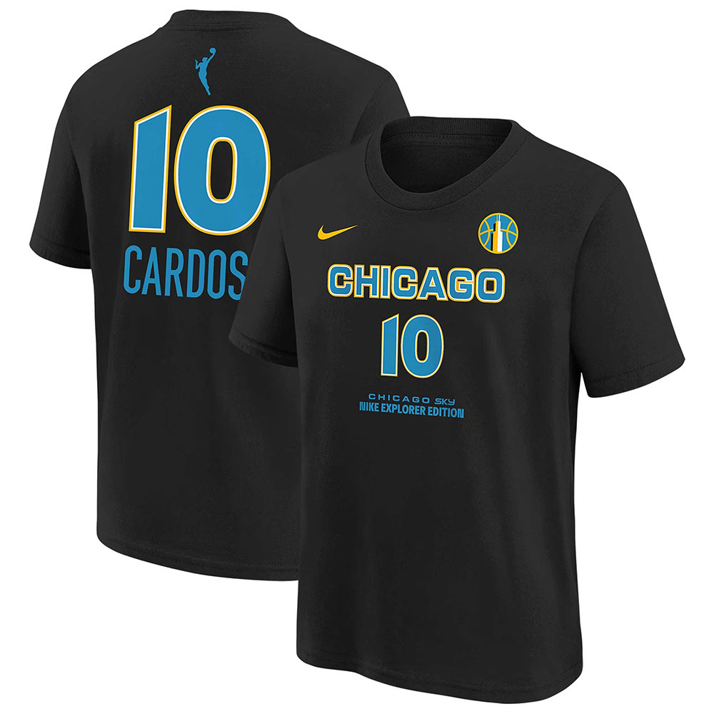 Chicago Sky Merch Nike Kamilla Cardoso Black Chicago Sky WNBA Draft Name And Number T-Shirt-1