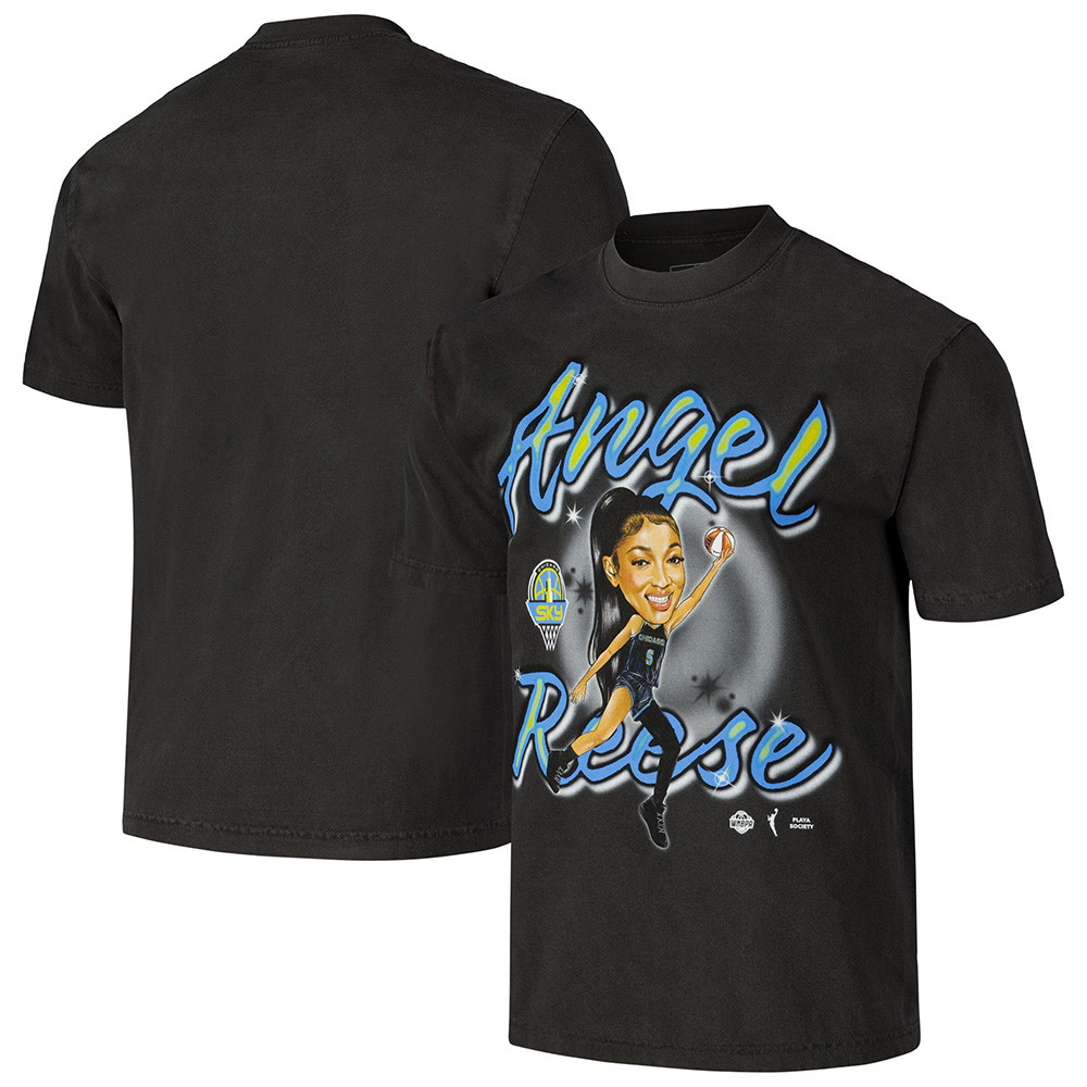 Chicago Sky Merch Playa Society Angel Reese Black Chicago Sky T-Shirt Basketball Fan Gift Ideas-1