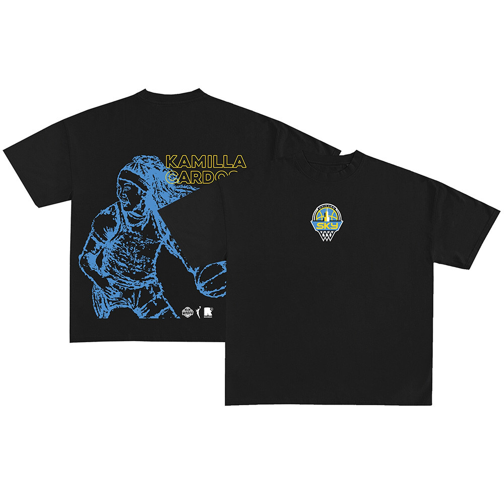 Chicago Sky Merch Round21 Kamilla Cardoso Black Chicago Sky WNBA Draft Player T-Shirt-1