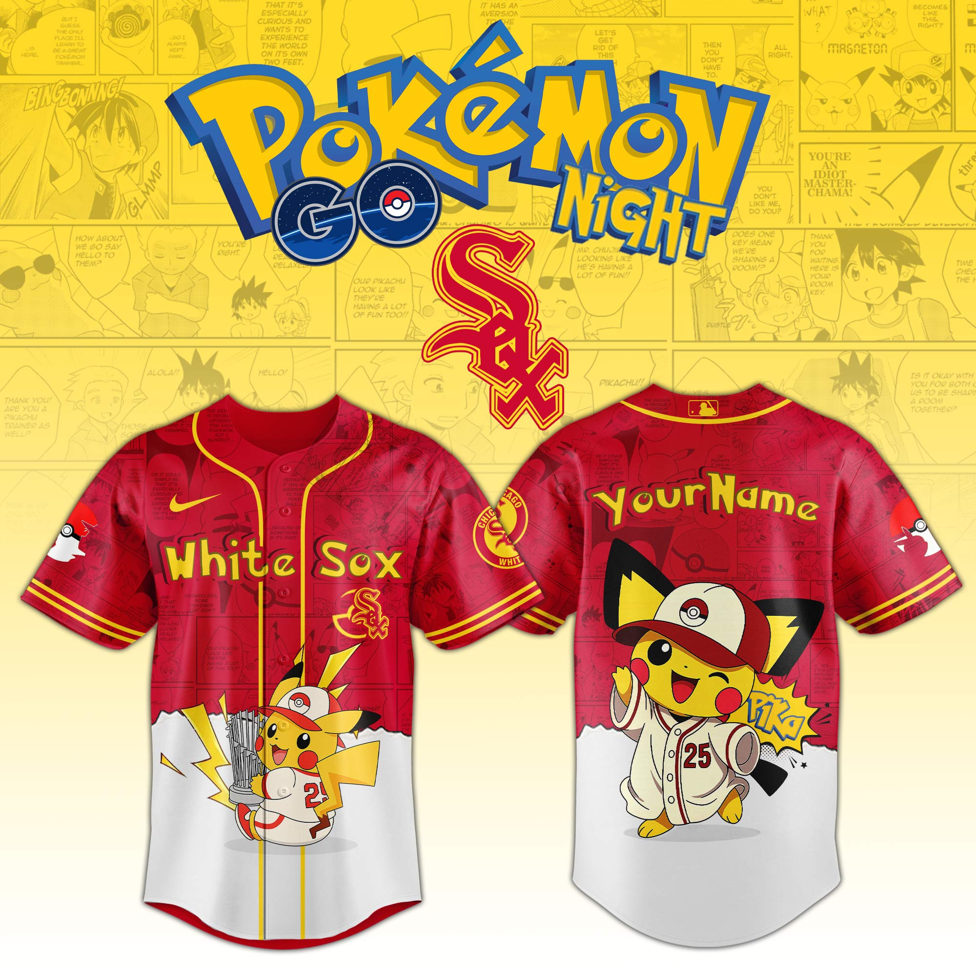Chicago White Sox Mlb X Pokemon Go Night Personalized Baseball Jersey For Fans-1