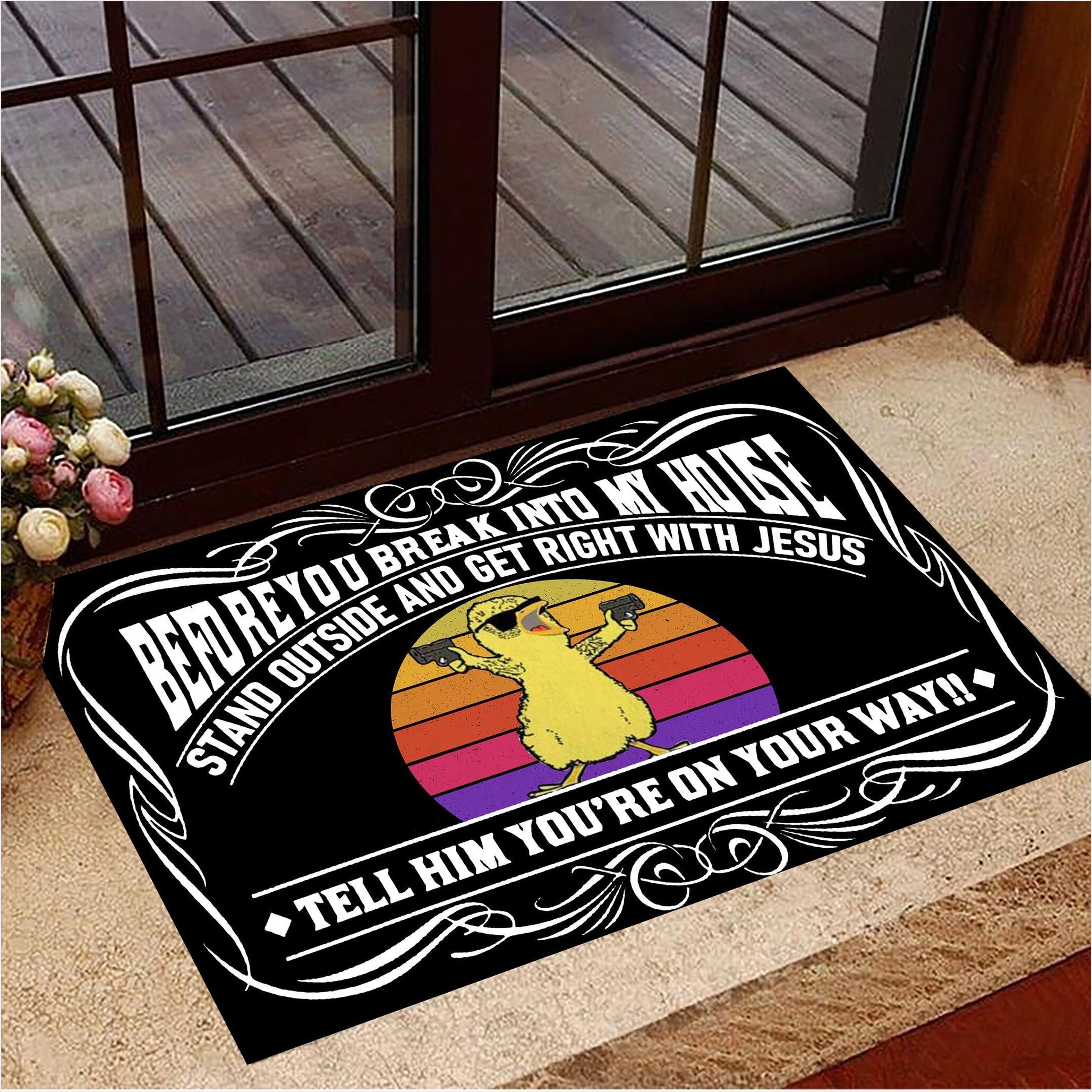 Chicken Before You Break Into My House Doormat Front Door Decor Funny Doormat Gift For Friends-1