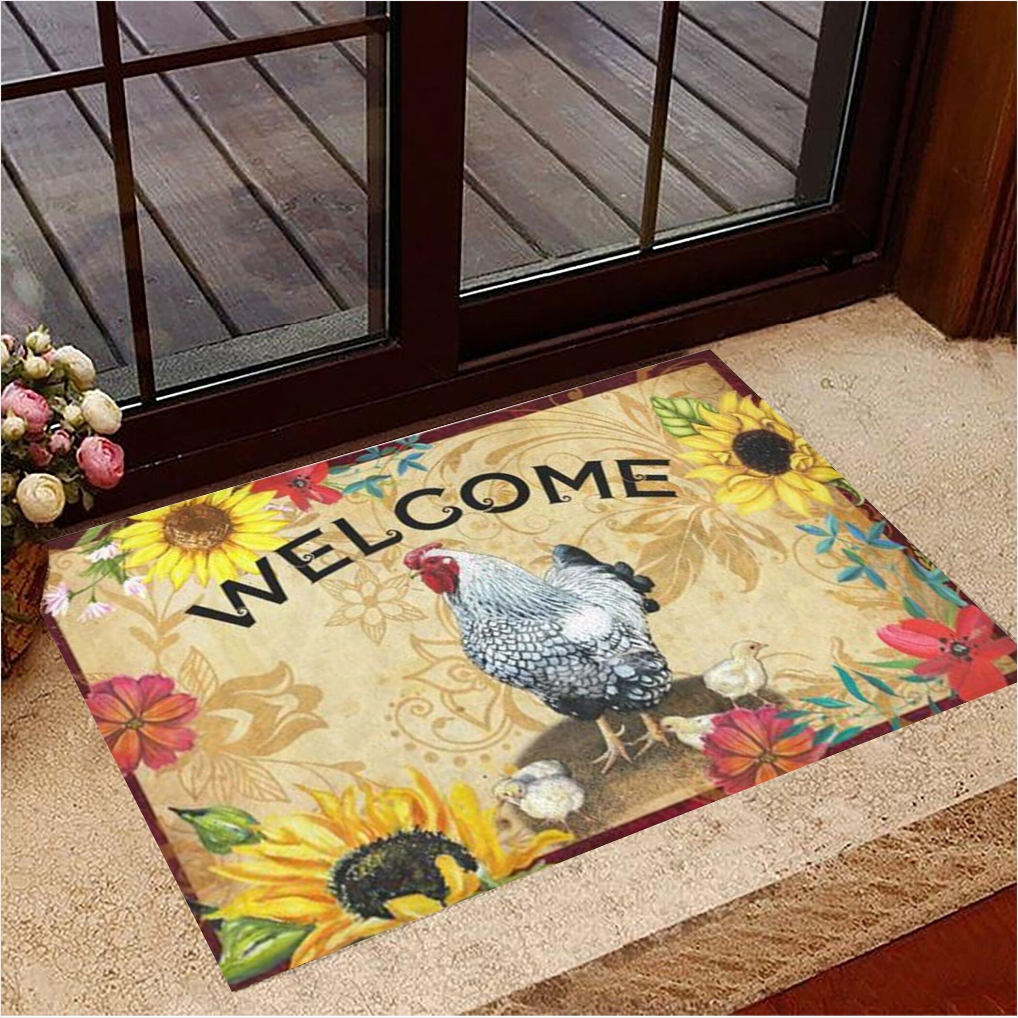 Chickens Welcome Doormat Sunflower Doormat New Home Gift Ideas Birthday Gifts For Best Friend-1