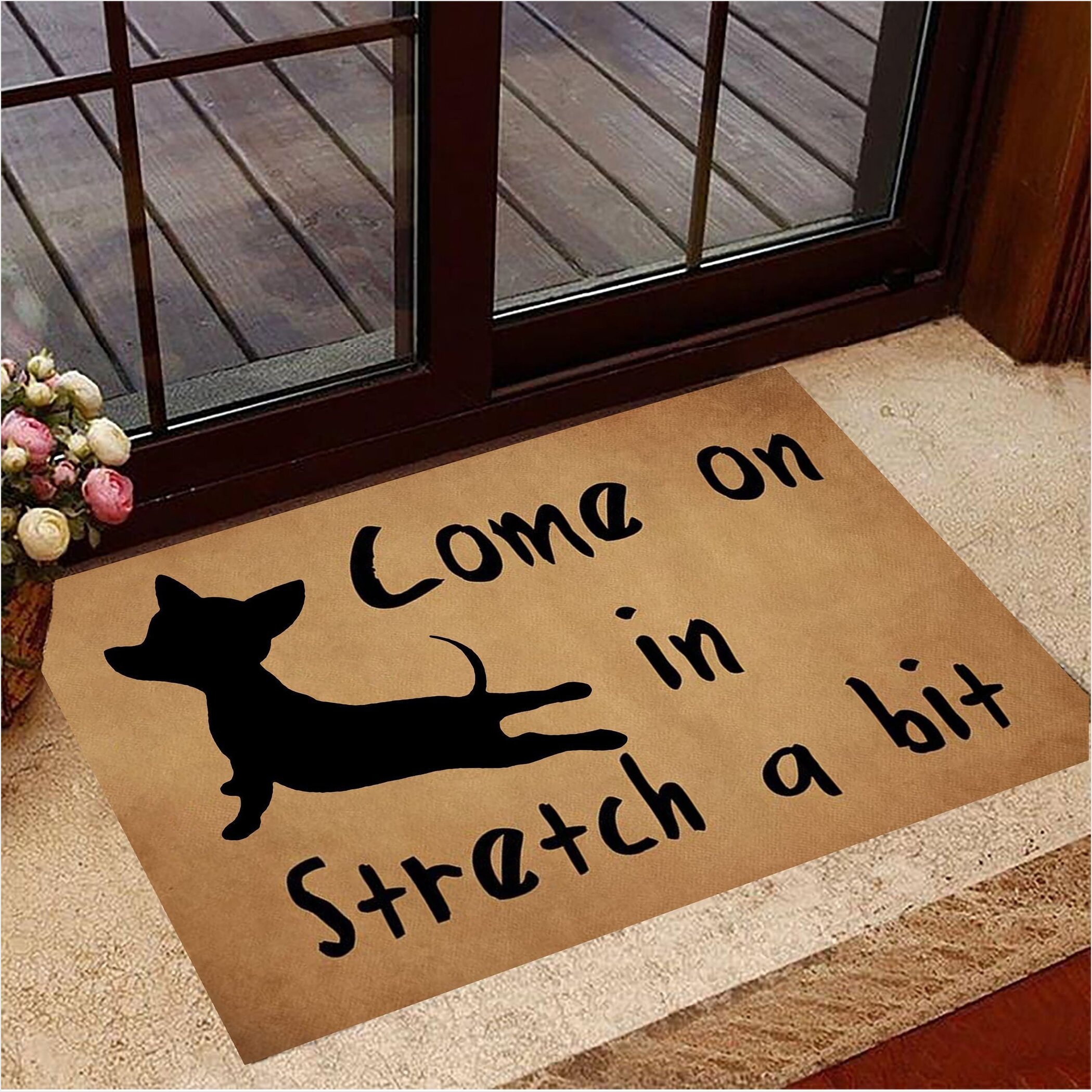 Chihuahua Come On in Stretch A Bit Doormat Funny Welcome Entry Mat Yoga Lover Gift-1