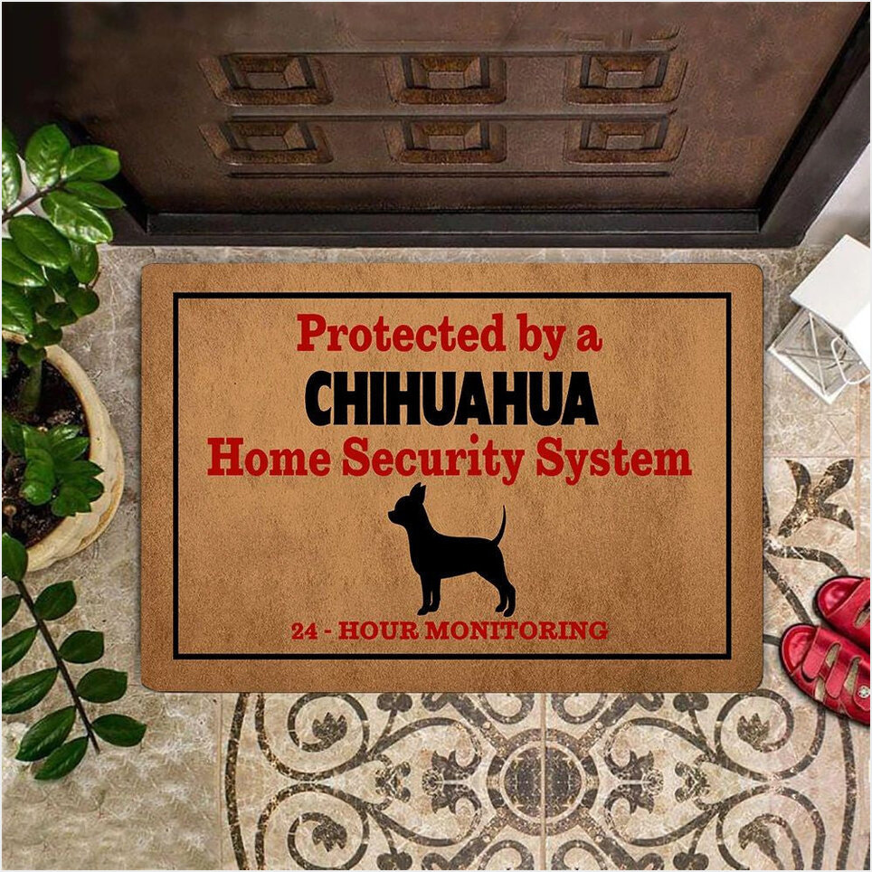Chihuahua Home Security System Doormat Hilarious Doormat Double Door Entry Mat Chihuahua Owner-1
