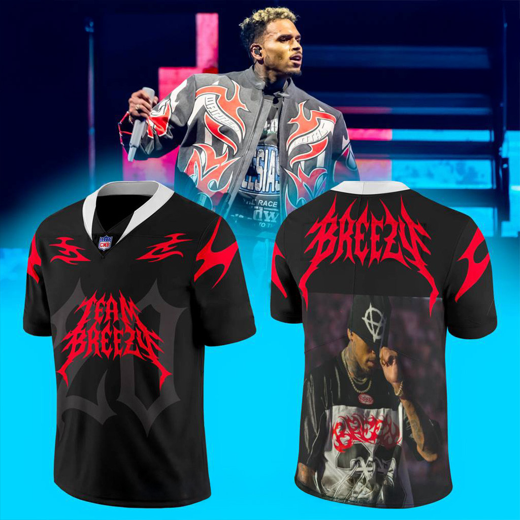 Chris Brown BREEZY BOWL XX Team Breezy Playmaker Football Jersey Gifts For Music Fans-1