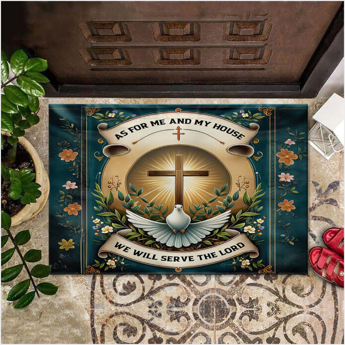 Christian Doormat As For Me And My House We Will Serve The Lord Doormat Patriotic Home Decor-1