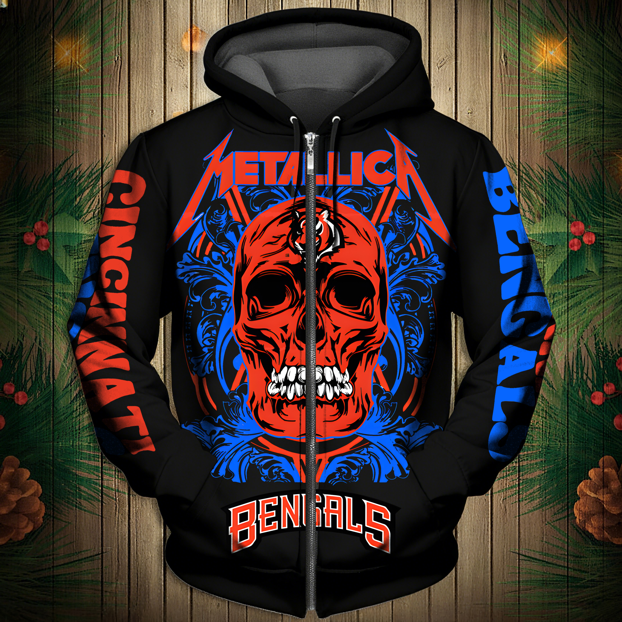 Cincinnati Bengals 2025 New 3D Skull Graphic Hoodie-1