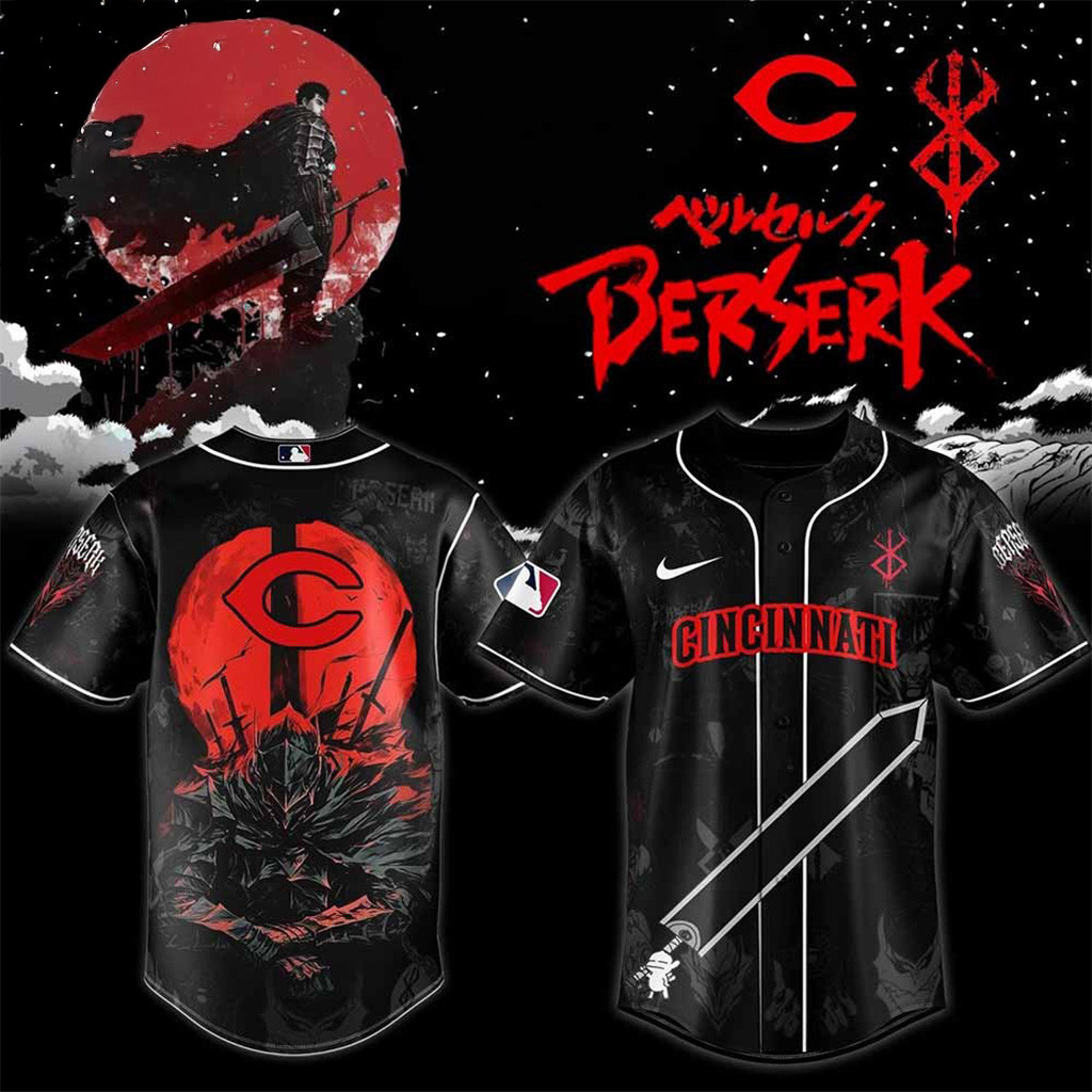 Cincinnati Reds MLB X Berserk Baseball Jersey Cincinnati Reds Merch Gifts For Baseball Fans-1