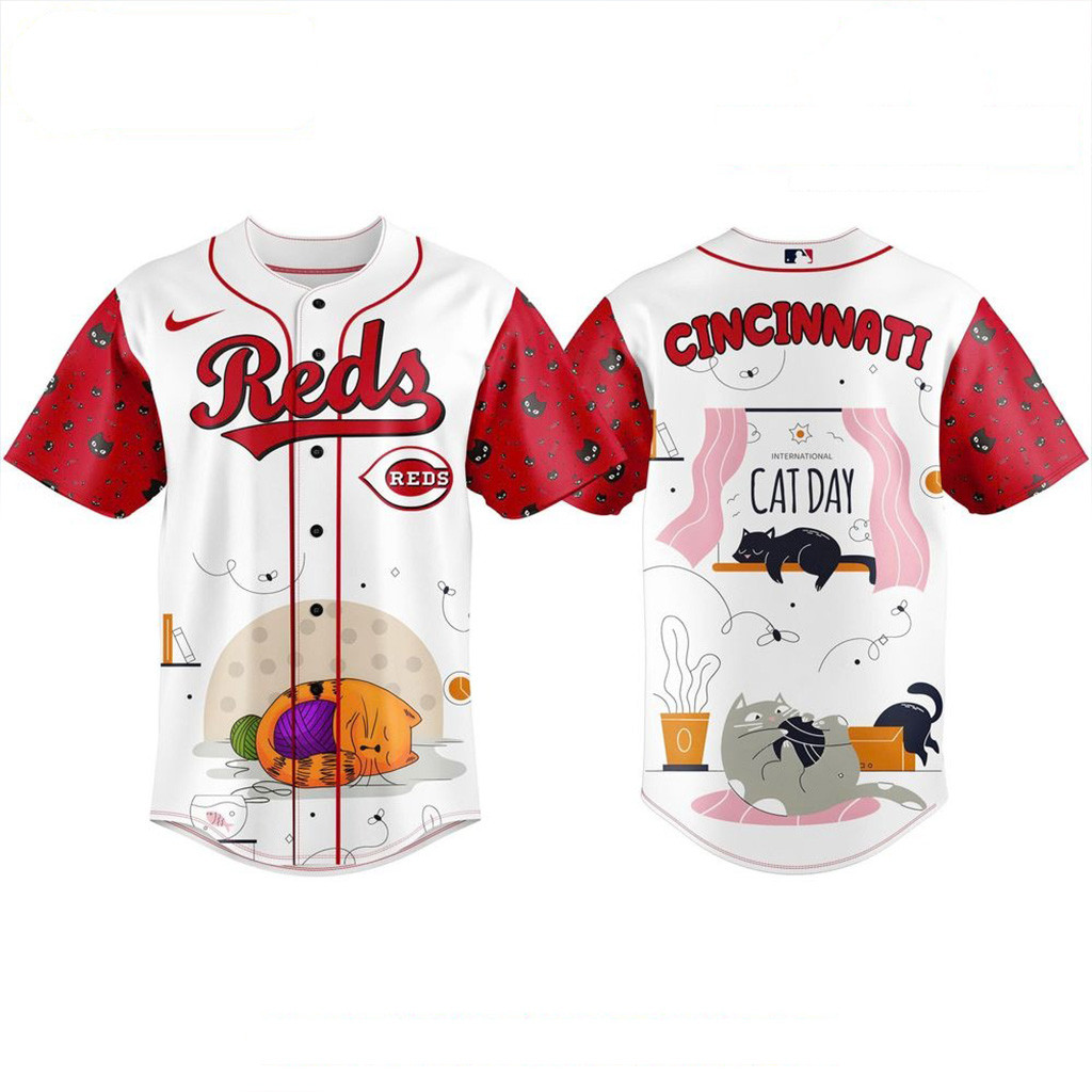 Cincinnati Reds MLB x International Cat Day Jersey 2025 Cincinnati Reds Merch For Fans-1