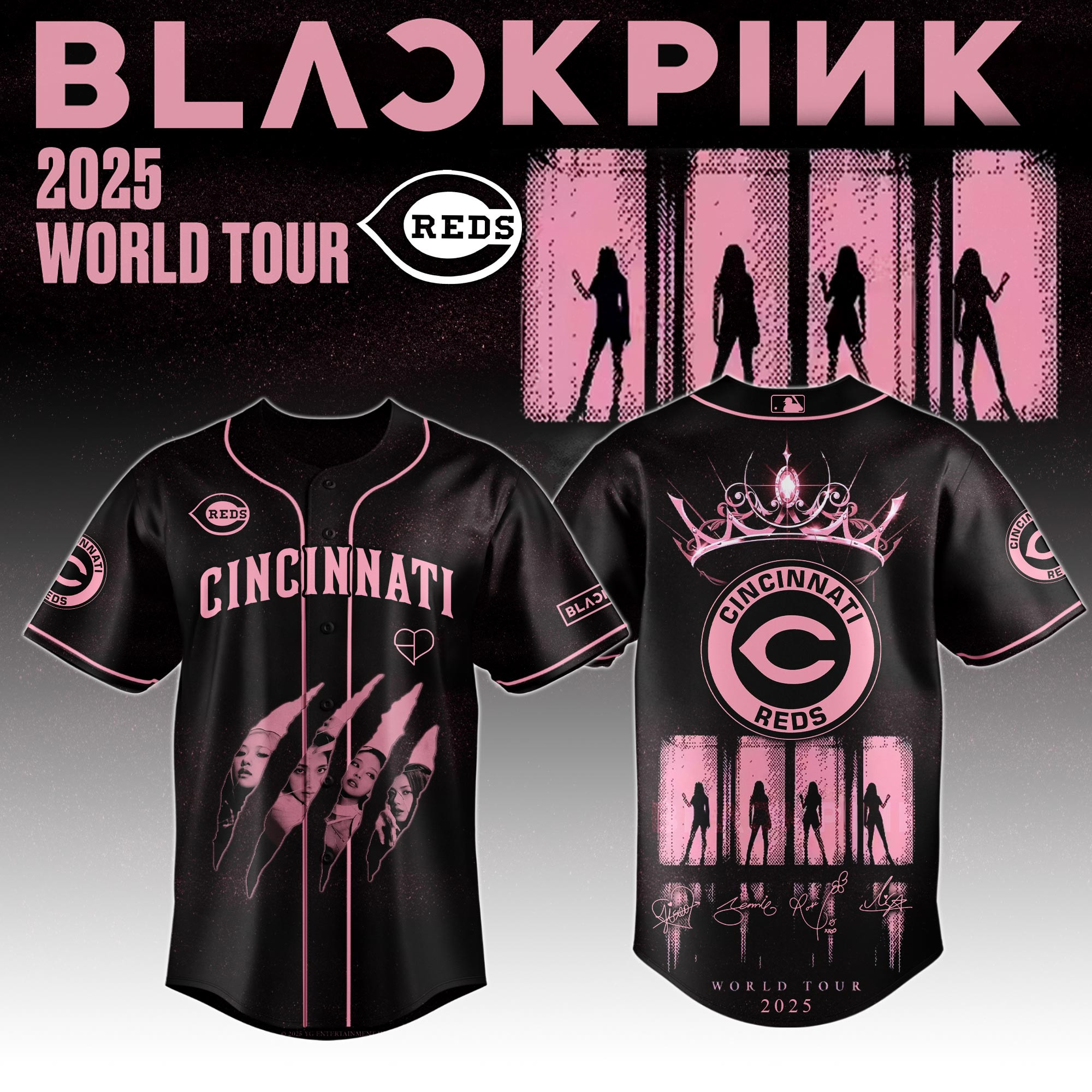 Cincinnati Reds Mlb X Black Pink World Tour Baseball Jersey For Fans Cincinnati Reds Merch-1