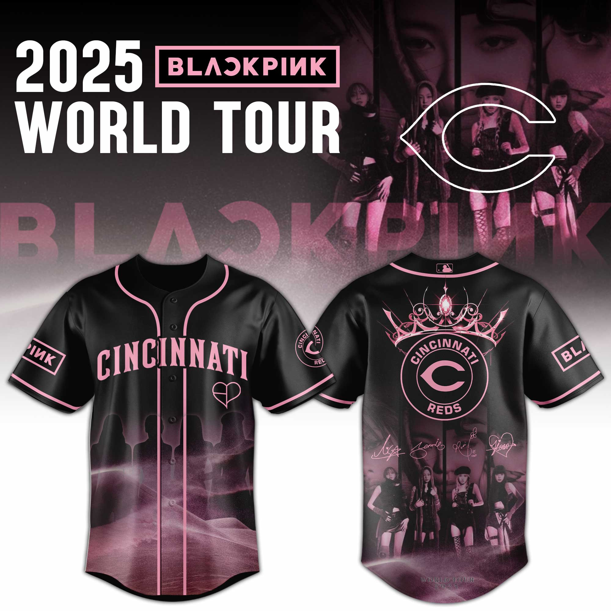 Cincinnati Reds Mlb X Black Pink World Tour Baseball Jersey For Fans-1