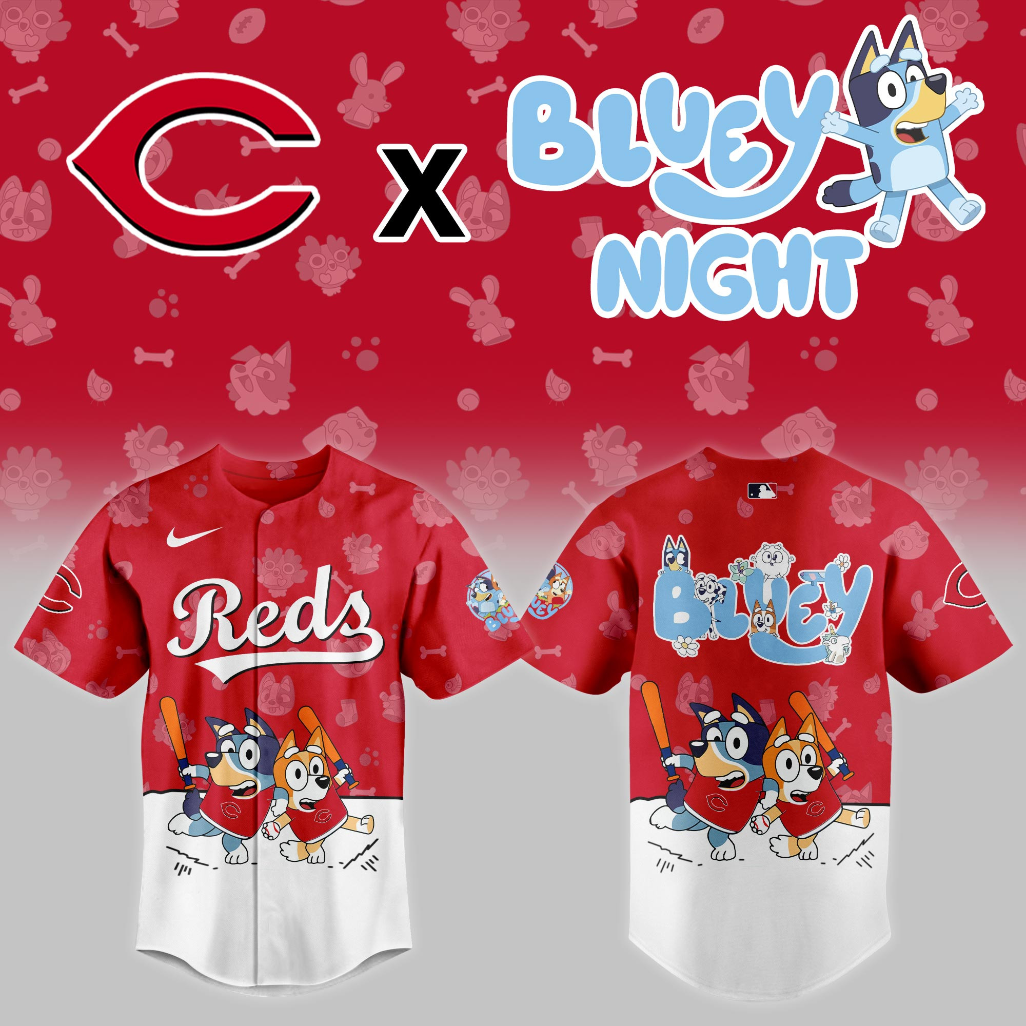 Cincinnati Reds Mlb X Bluey Night Baseball Jersey For Fan-1
