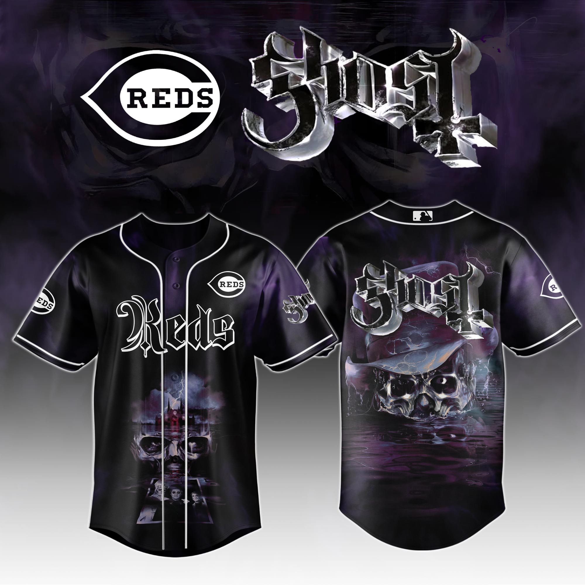 Cincinnati Reds Mlb X Ghost Skeletour World Tour Baseball Jersey For Fans-1