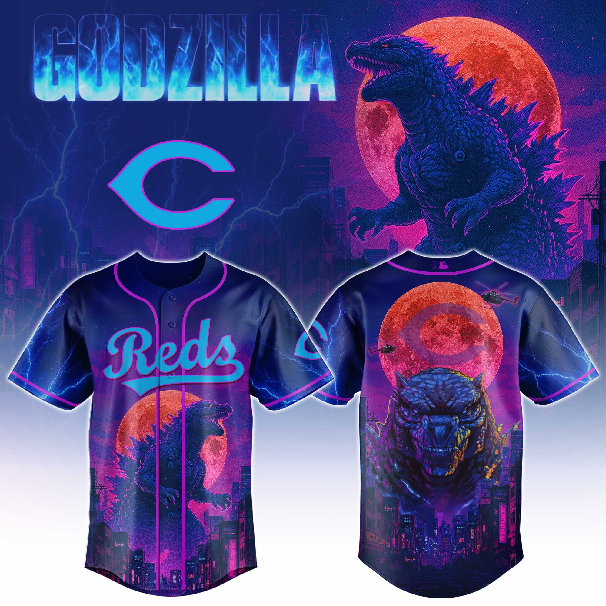 Cincinnati Reds Mlb X Godzilla Baseball Jersey For Fans-1