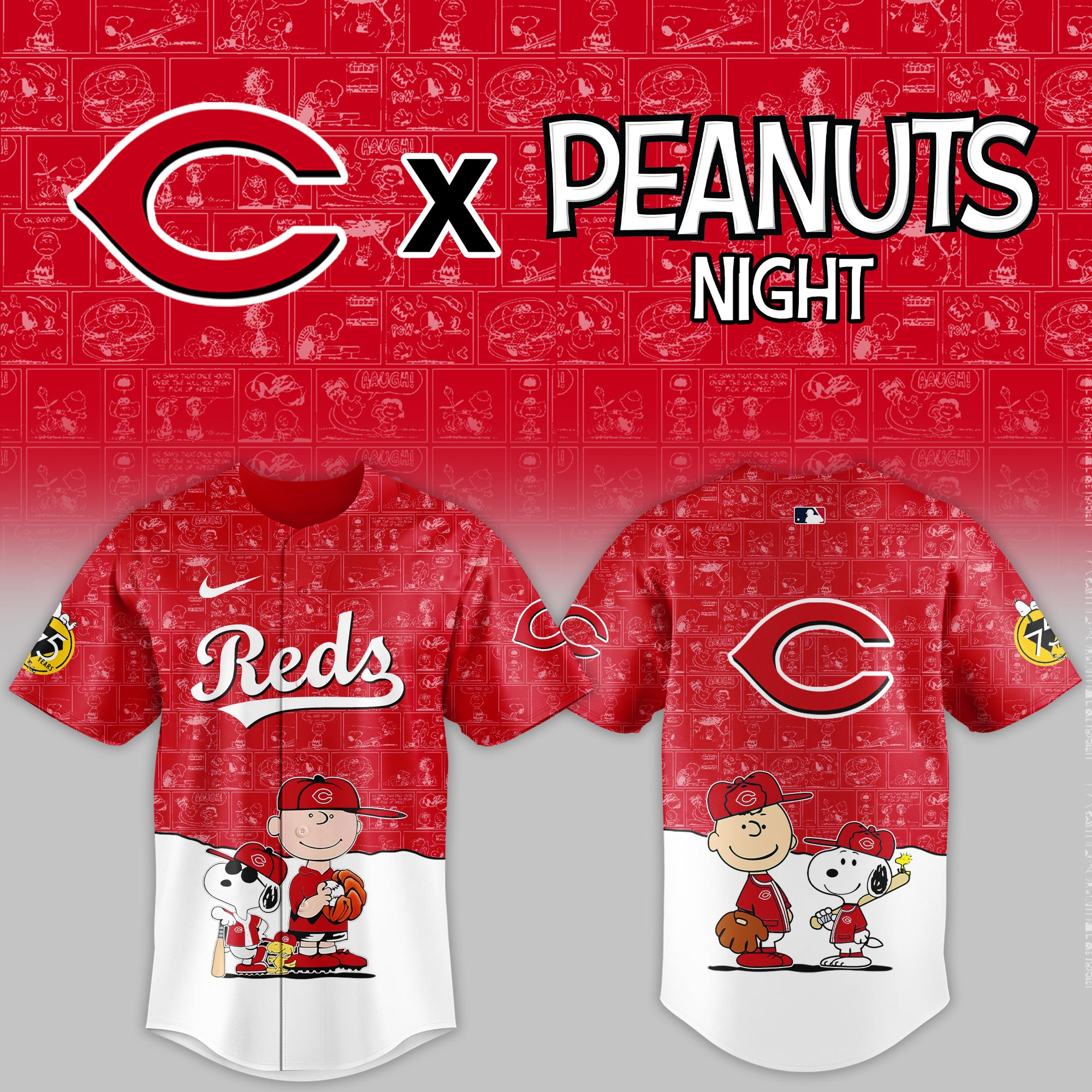 Cincinnati Reds Mlb X Peanuts Night Baseball Jersey For Fan-1
