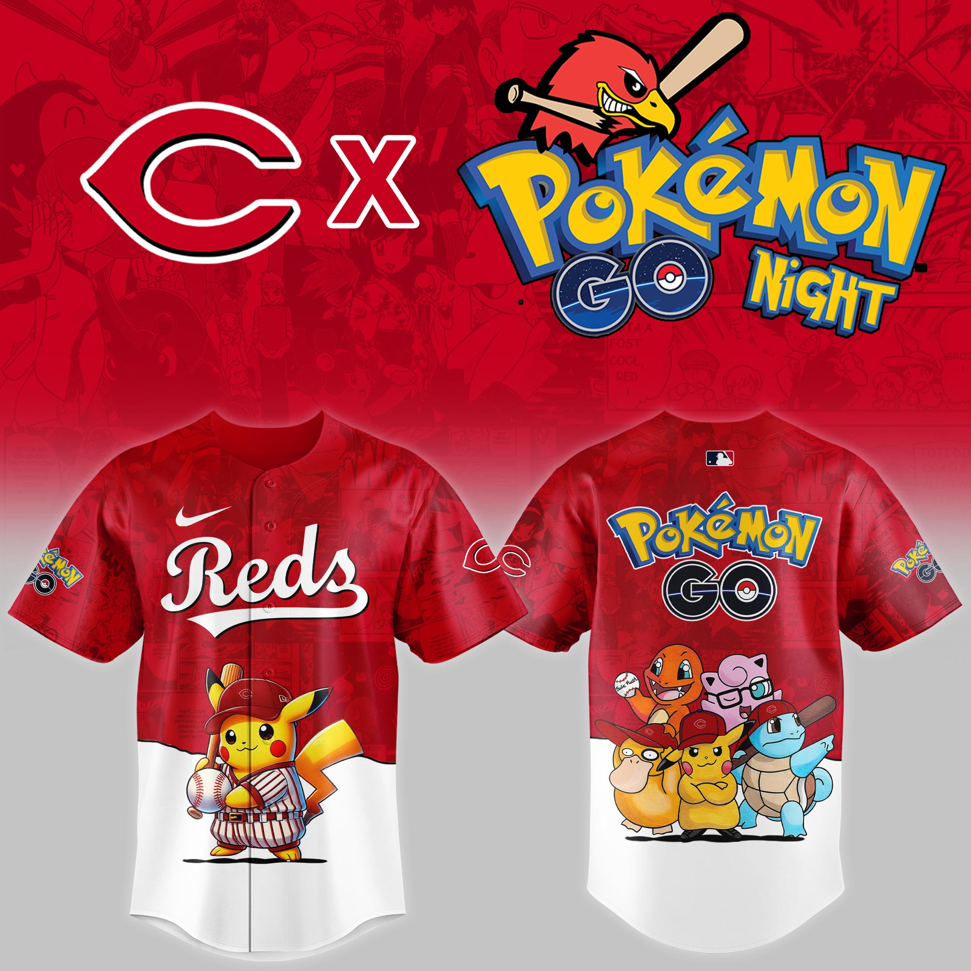 Cincinnati Reds Mlb X Pokemon Go Night Baseball Jersey For Fan-1
