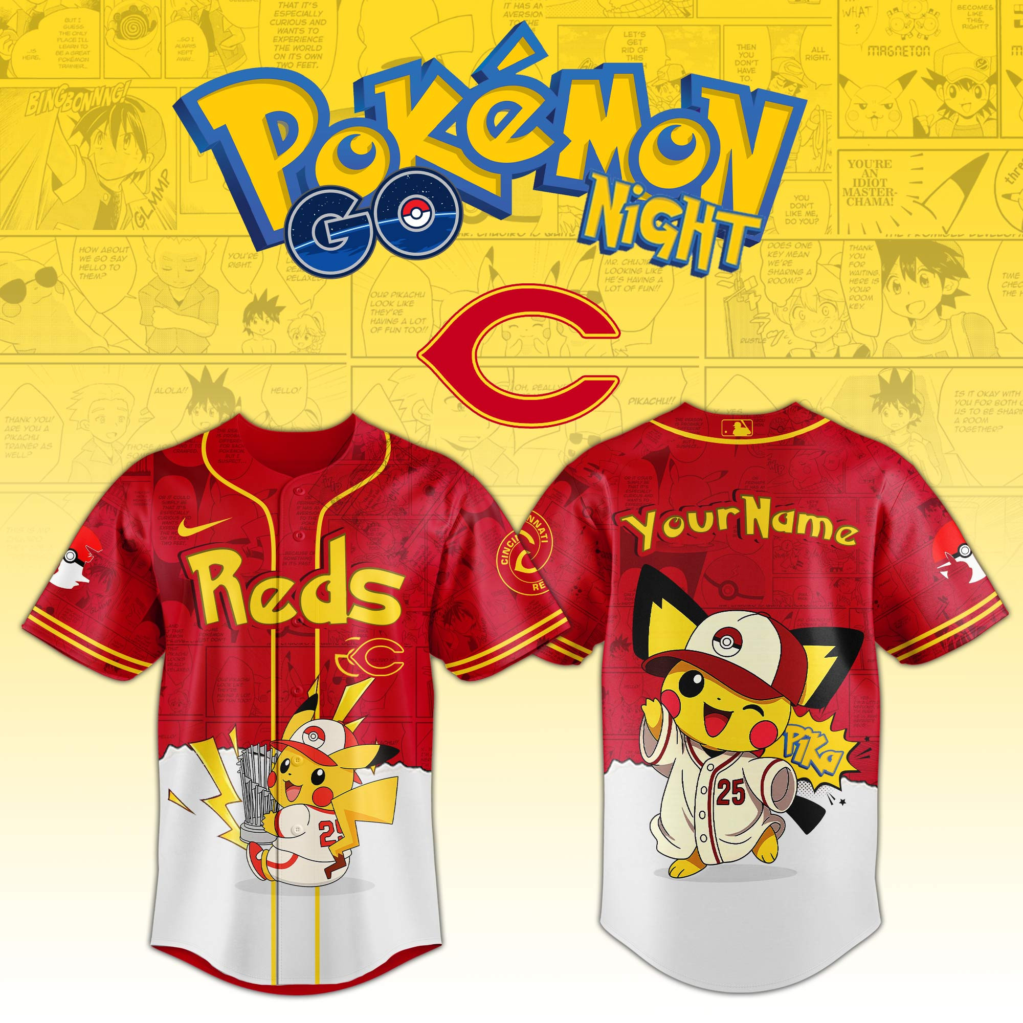 Cincinnati Reds Mlb X Pokemon Go Night Personalized Baseball Jersey For Fans-1