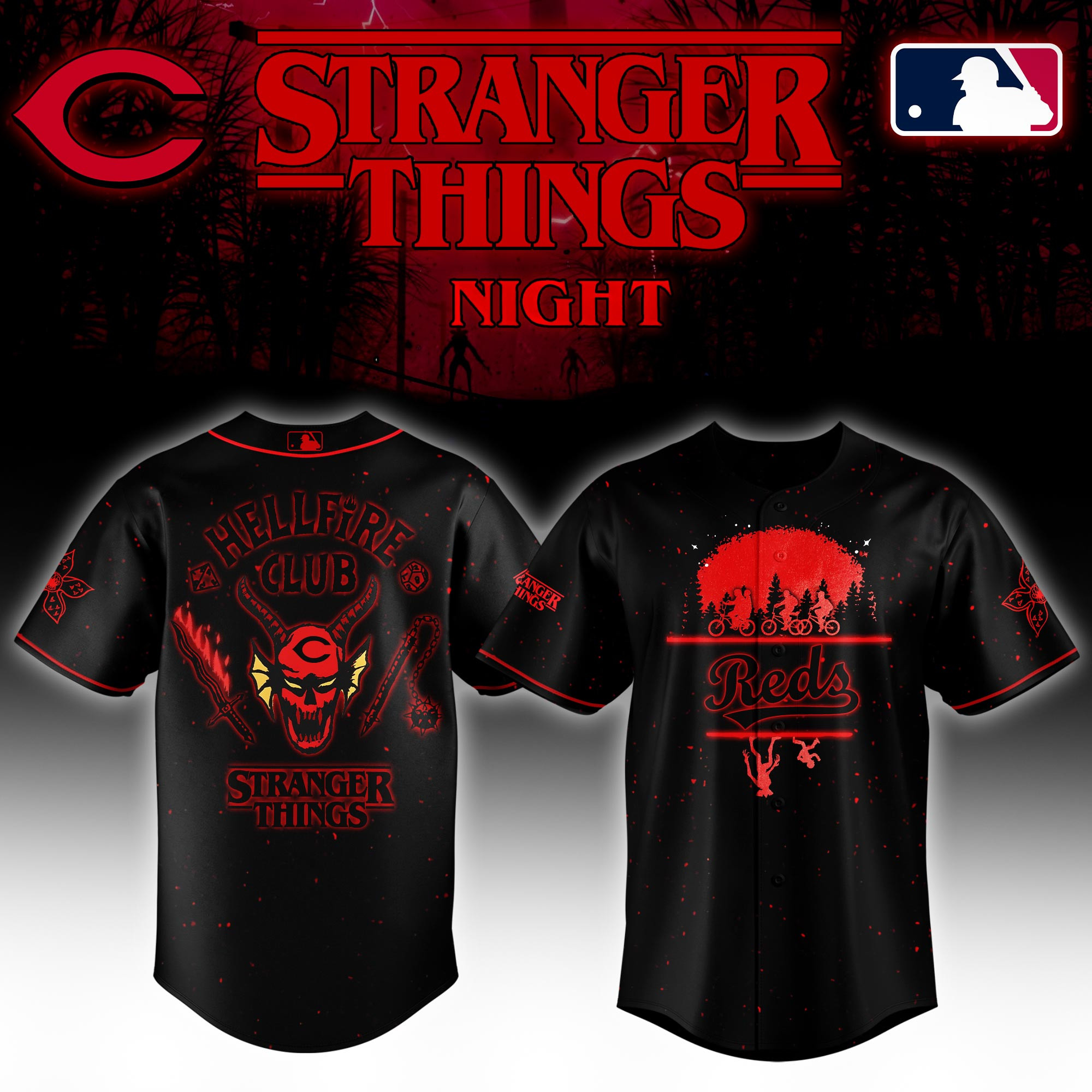 Cincinnati Reds Mlb X Stranger Things Night Baseball Jersey For Fans-1