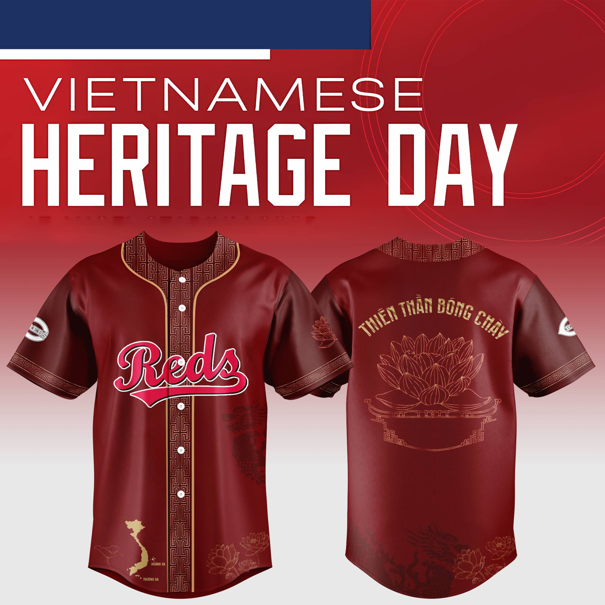 Cincinnati Reds Mlb X Vietnamese Heritage Night Baseball Jersey For Fans-1