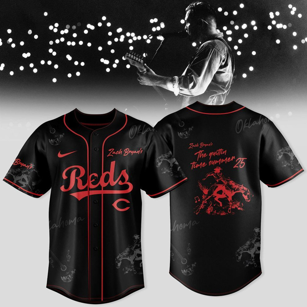 Cincinnati Reds X Zach Bryan The Quittin Time Tour 2025 Baseball Jersey Cincinnati Reds Merch-1
