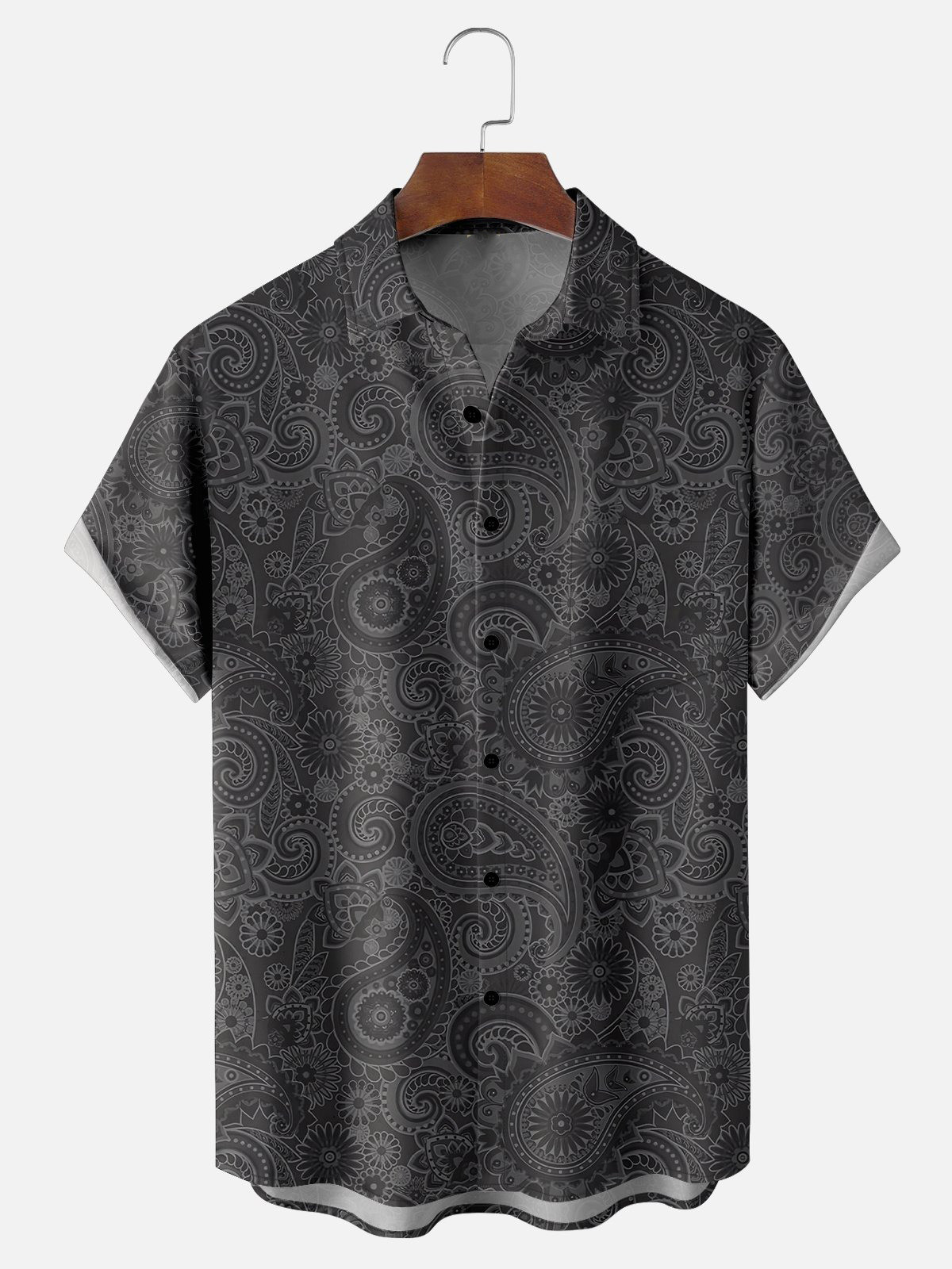 Classic Cashew Art Texture Black Chest Pocket Casual Shirt-1