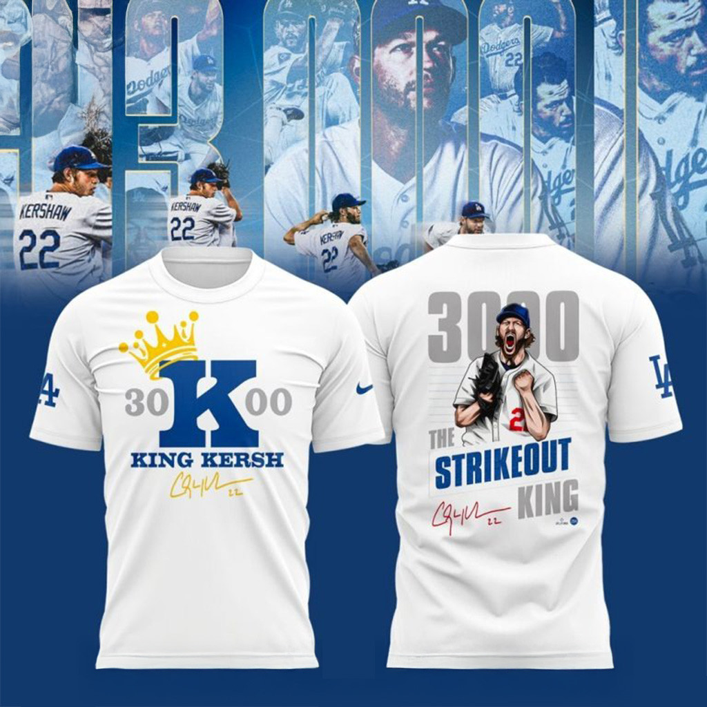 Clayton Kershaw Makes History And Joins The 3000 Strikeout Club White T-Shirt Fan Merch-1