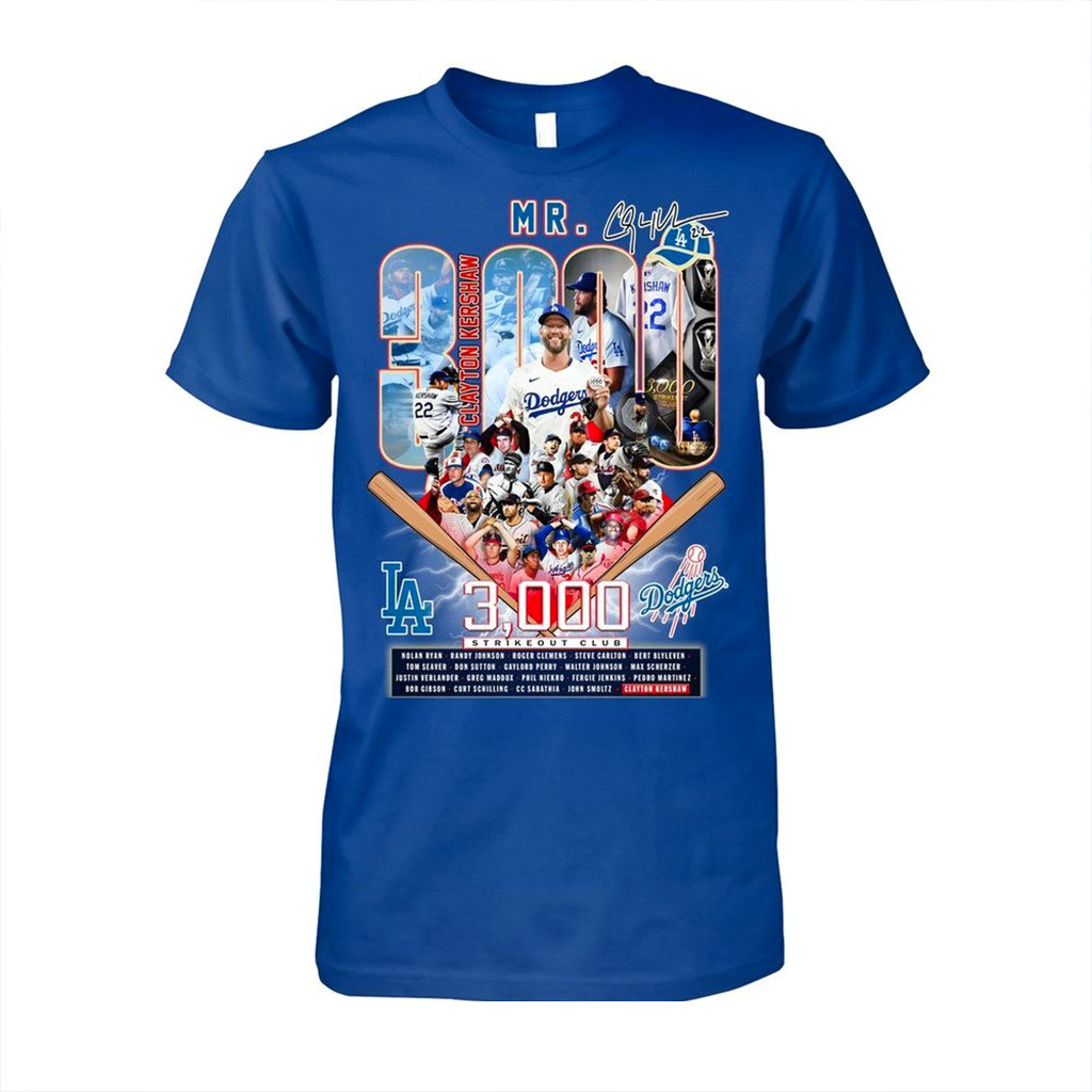 Clayton Kershaw On Joining The 3000 Strikeout Club T-Shirt Best Gifts For Baseball Fans-1