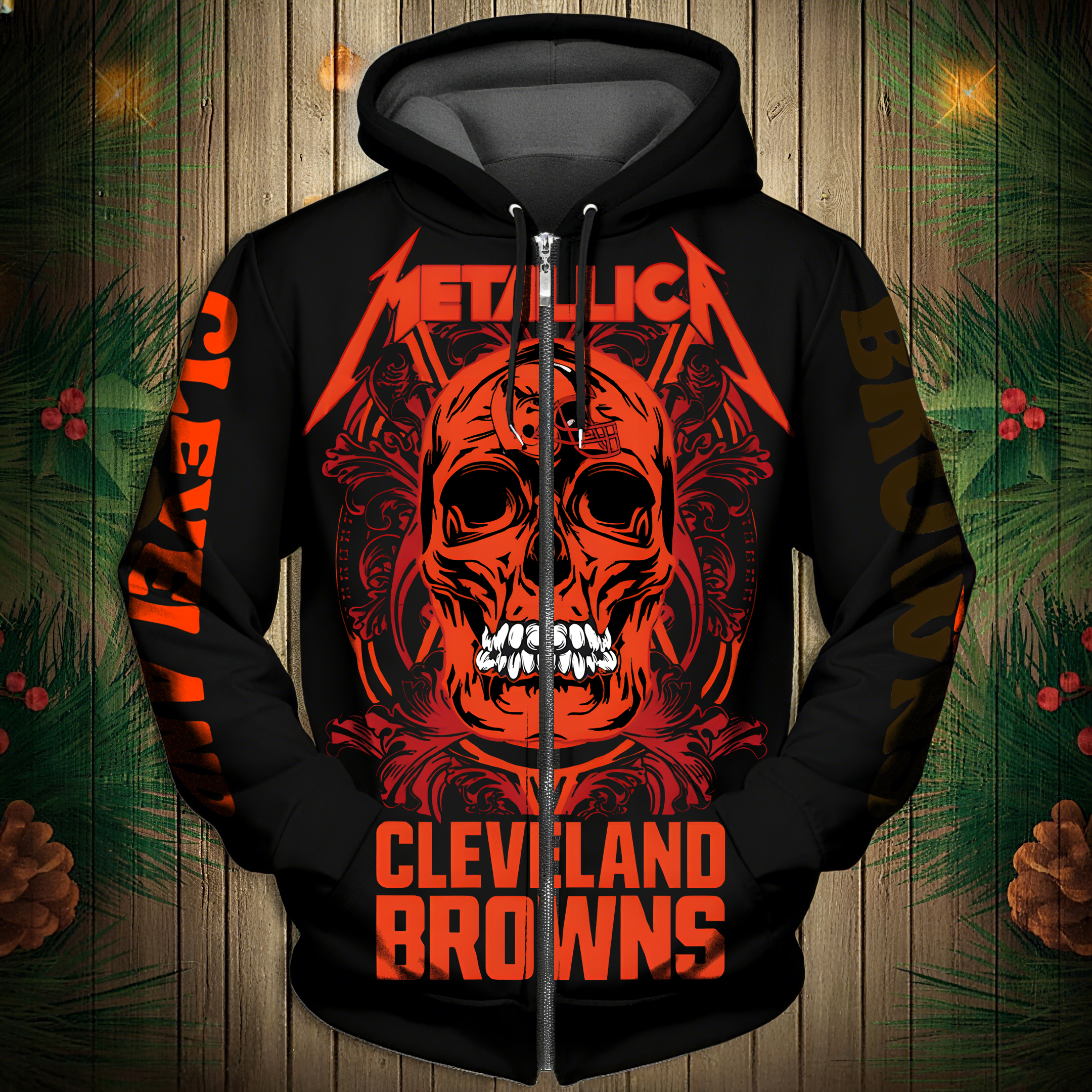 Cleveland Browns 2025 New 3D Skull Graphic Hoodie-1