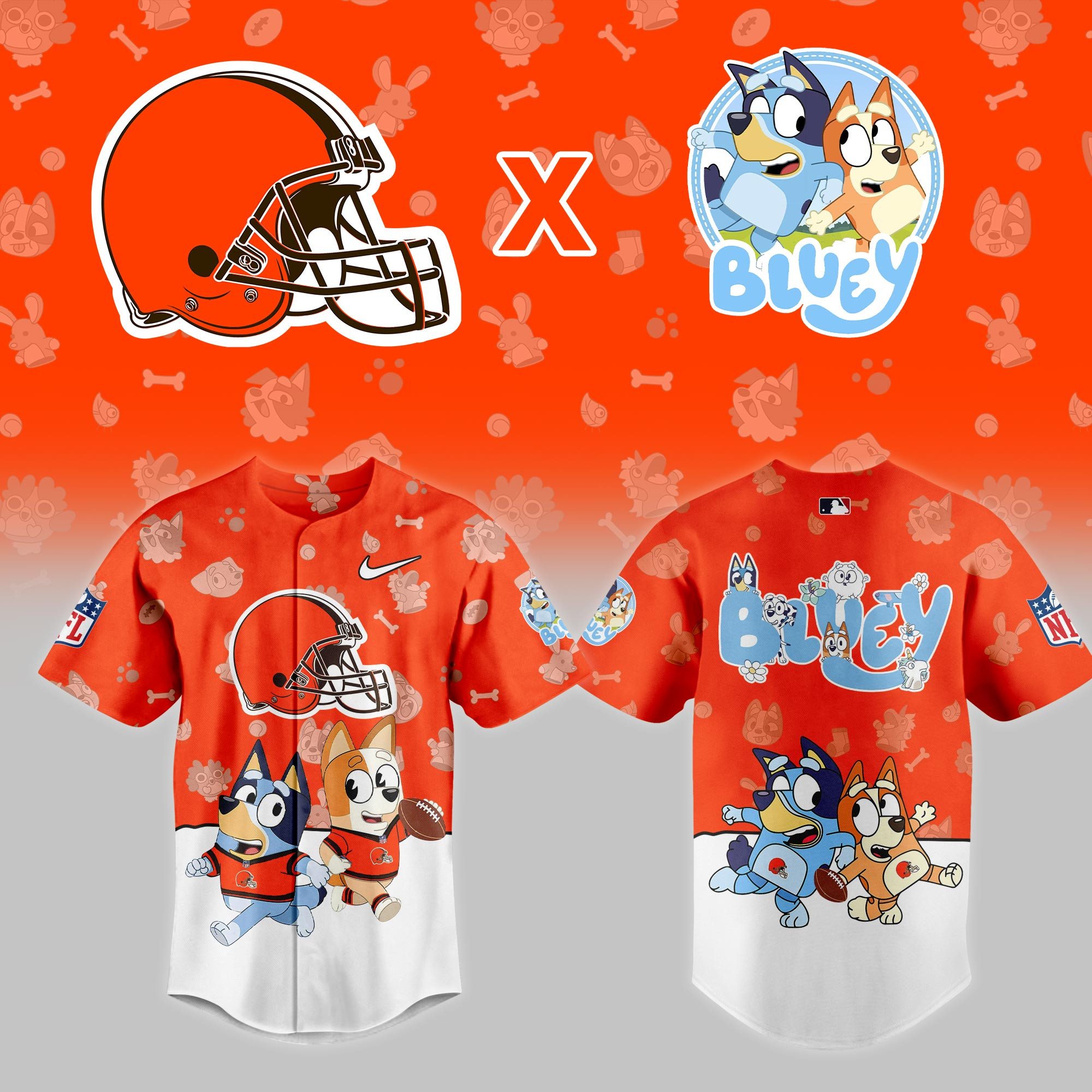 Cleveland Browns Nfl X Bluey Night Baseball Jersey For Fans-1