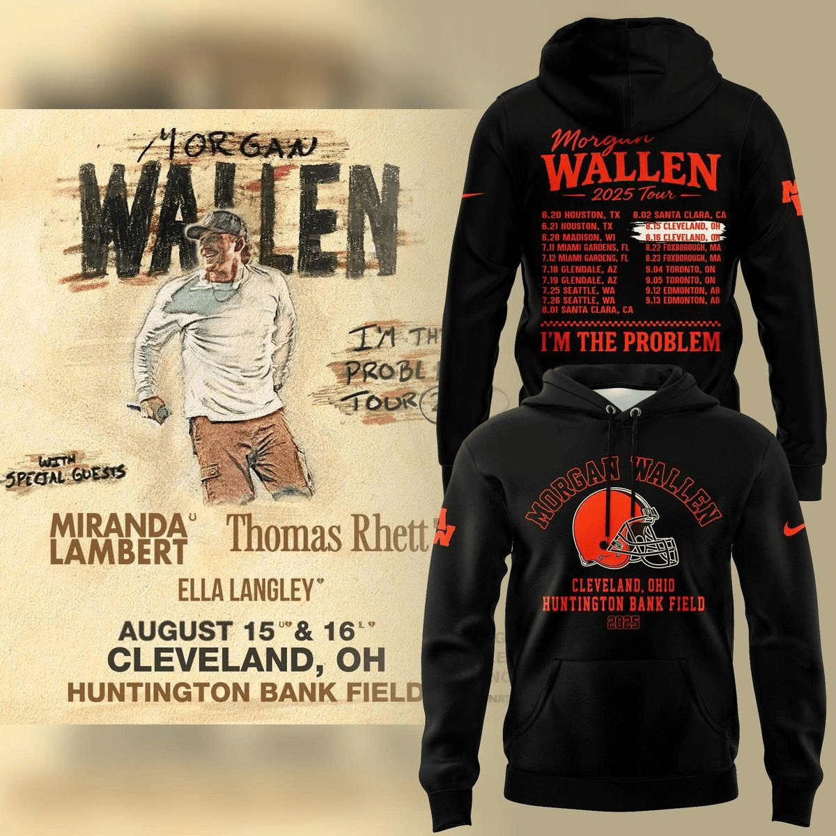 Cleveland Browns X Morgan Wallen 2025 Tour I'm The Problem Black Hoodie Browns Merch-1