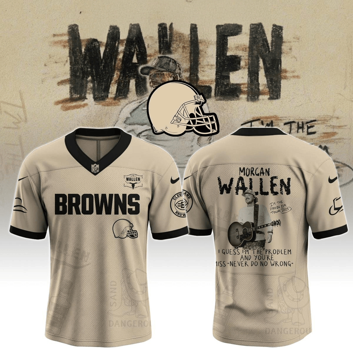 Cleveland Browns X Morgan Wallen I'm The Problem Tour 2025 Football Jersey Browns Merch-1