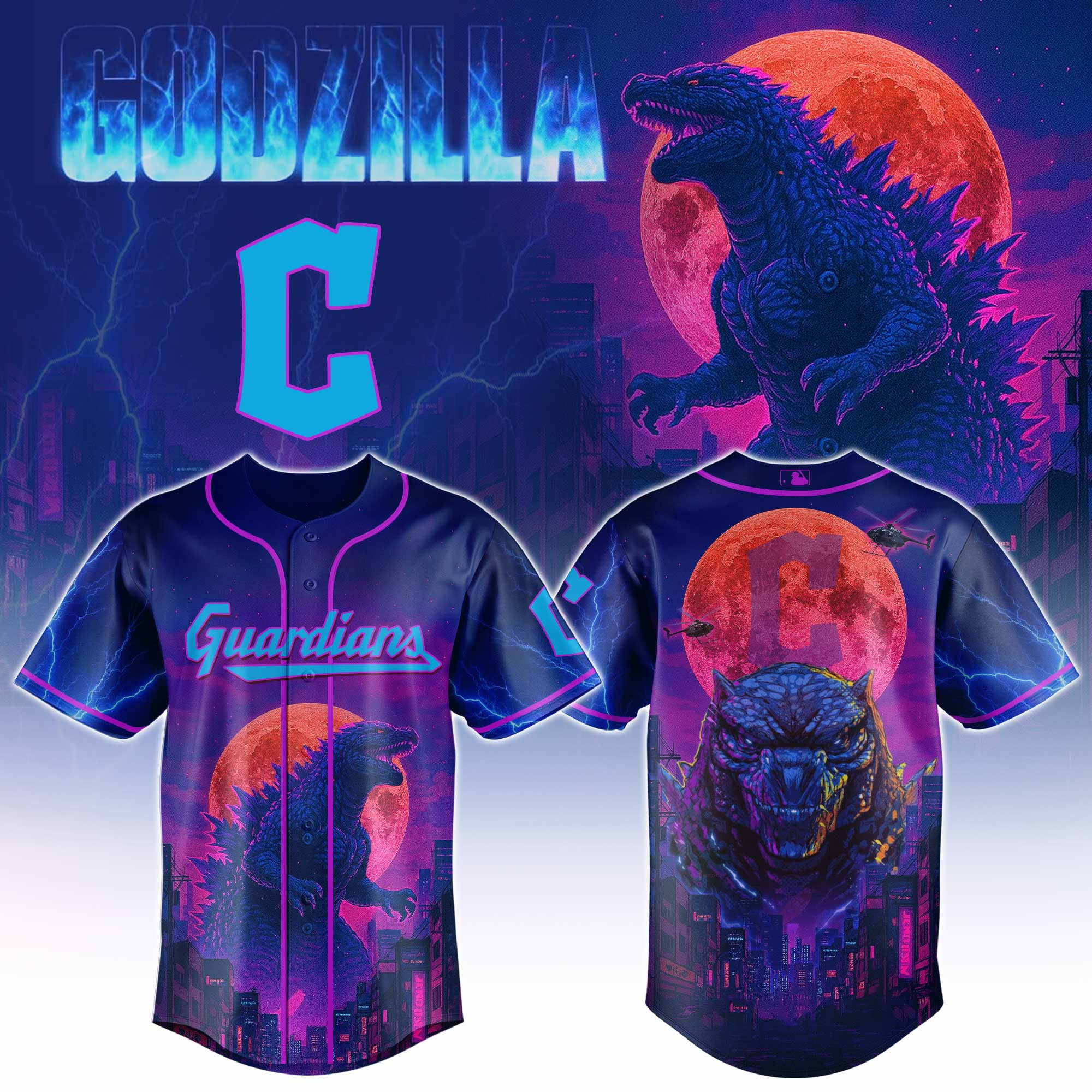 Cleveland Guardians Mlb X Godzilla Baseball Jersey For Fans-1