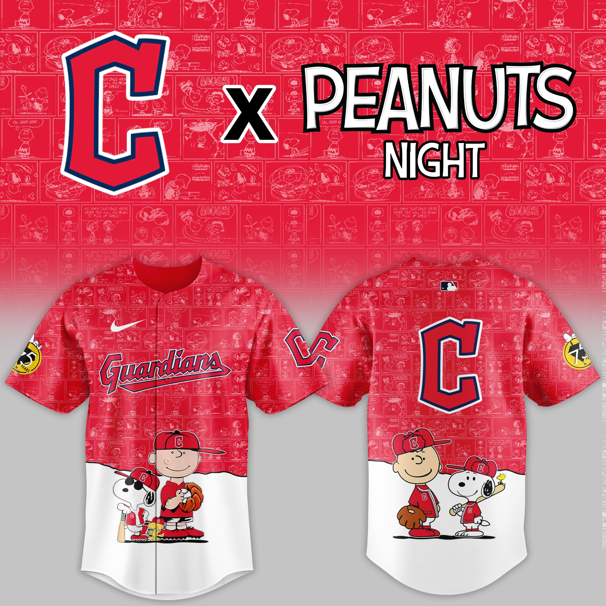 Cleveland Guardians Mlb X Peanuts Night Baseball Jersey For Fan-1