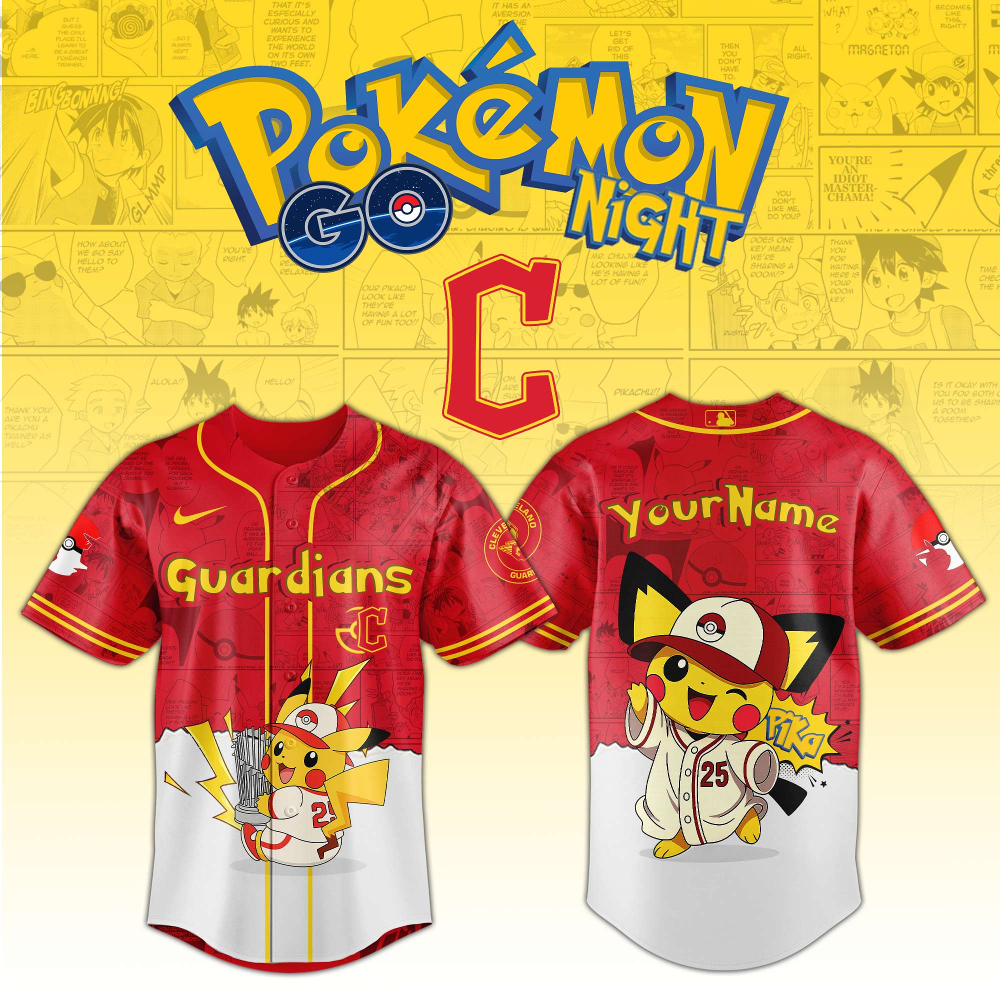 Cleveland Guardians Mlb X Pokemon Go Night Personalized Baseball Jersey For Fans-1