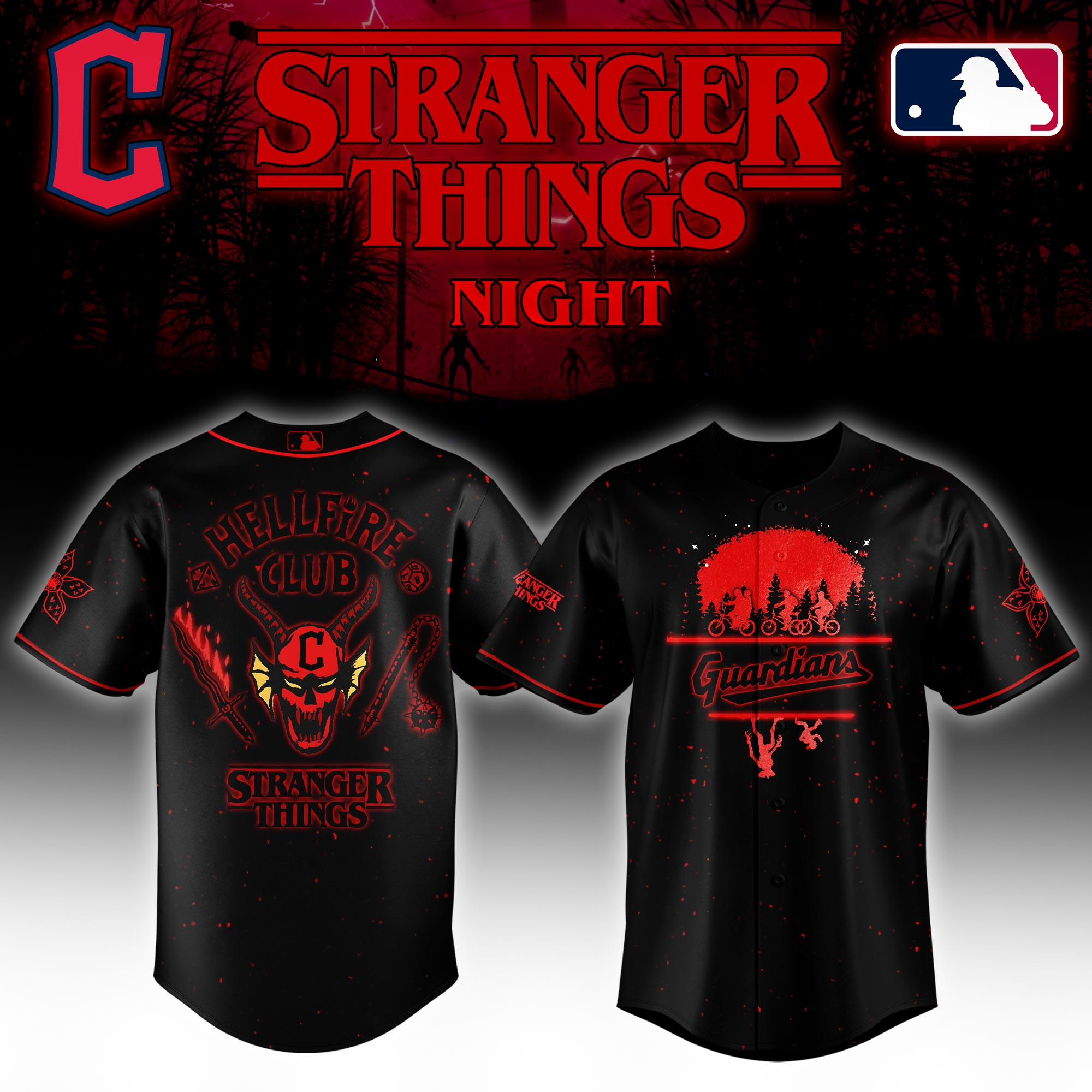 Cleveland Guardians Mlb X Stranger Things Night Baseball Jersey For Fans-1