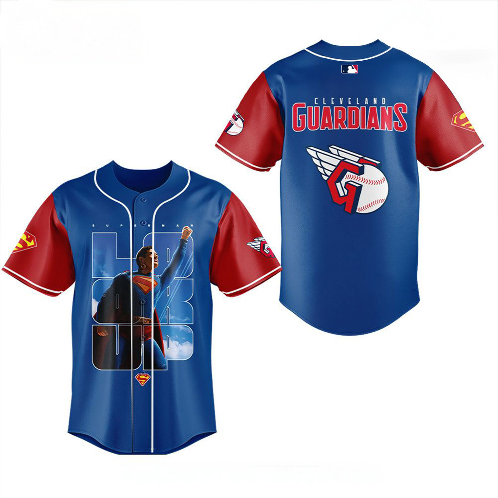 Cleveland Guardians X Superman Look Up Baseball Jersey Cleveland Guardians Merch Men's-1