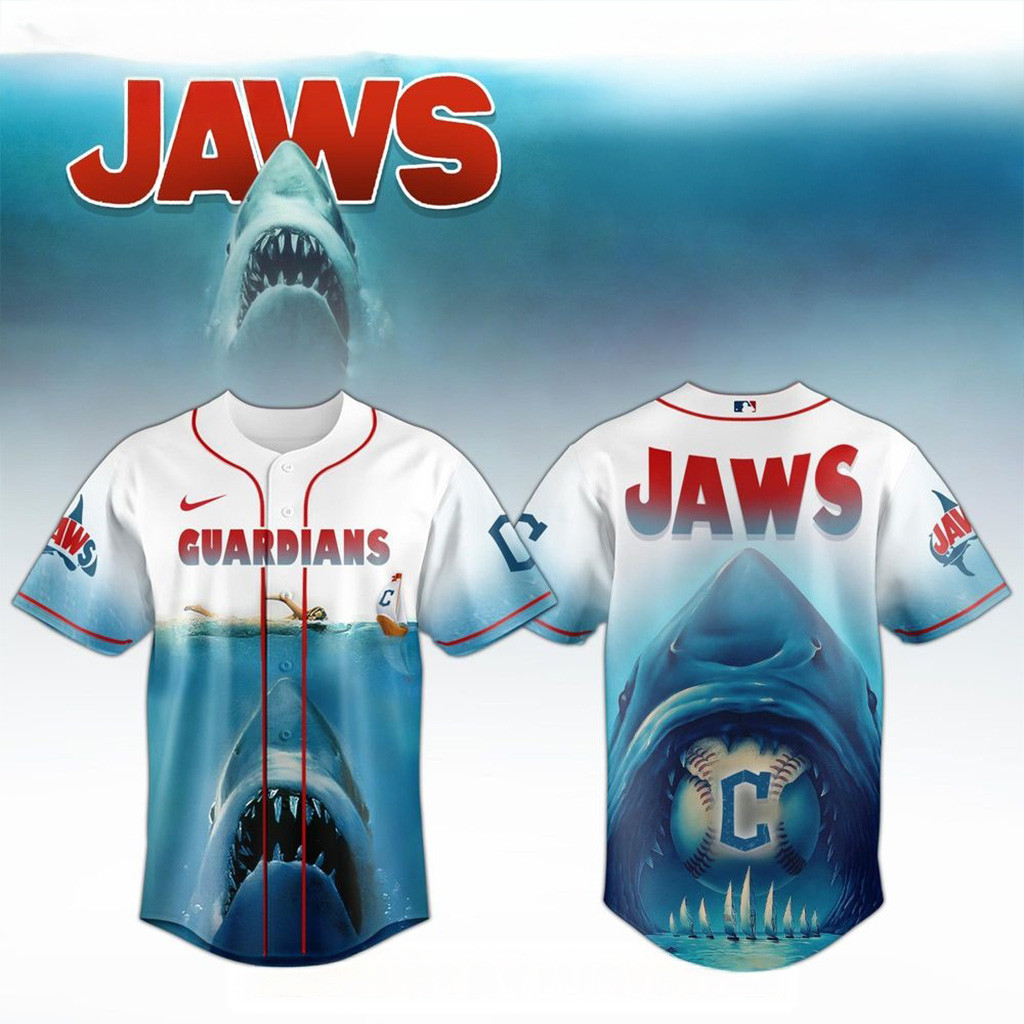 Cleveland Guardians x JAWS 50th Anniversary Jersey 2025 Cleveland Guardians Merch-1