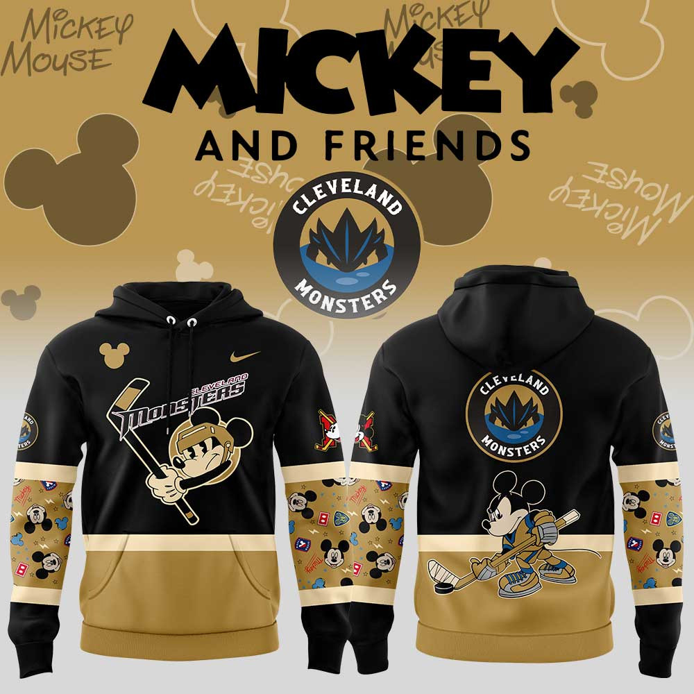Cleveland Monsters Mickey And Friends Uniform Hoodie Gifts For Ice Hockey Fans-1