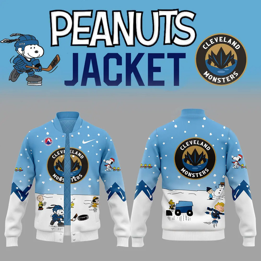 Cleveland Monsters Peanuts And Snoopy Nike Bomber Jacket Cool Gifts For Hockey Fans-1
