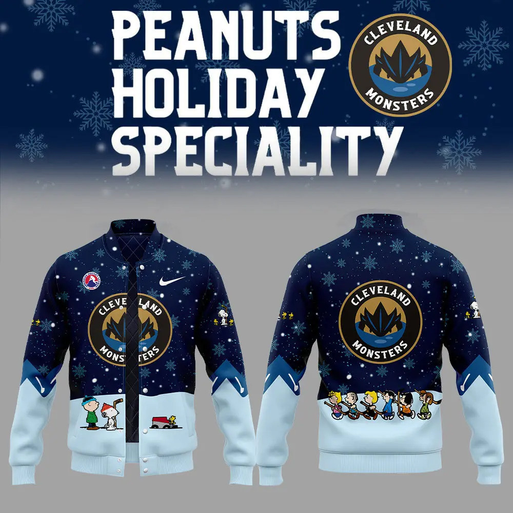 Cleveland Monsters Peanuts And Snoopy Nike Bomber Jacket Gifts For Hockey Enthusiasts-1