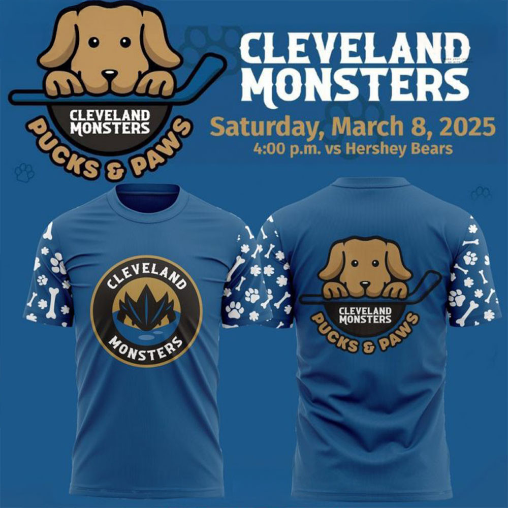 Cleveland Monsters Pucks Paws 2025 T-Shirt Monsters Merch Dad Fathers Day Gifts-1