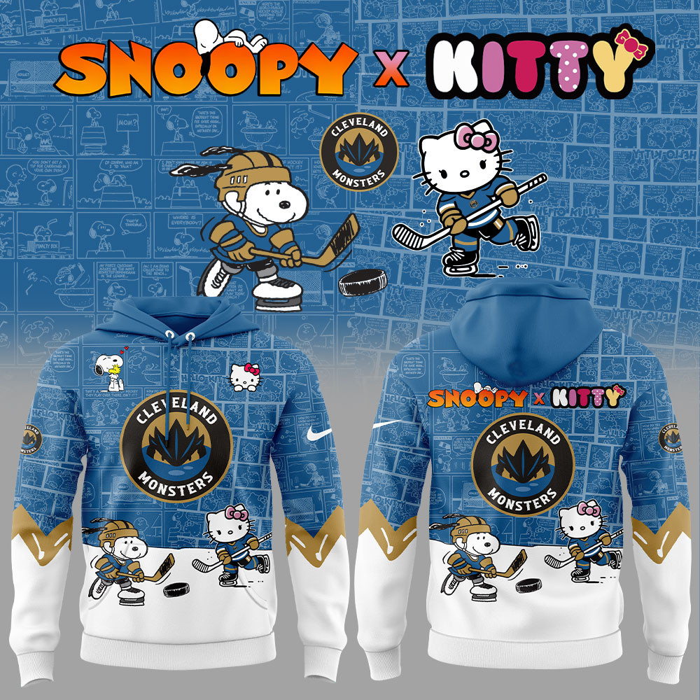Cleveland Monsters Snoopy x Hello Kitty Hoodie Gift Ideas For Hockey Fans-1