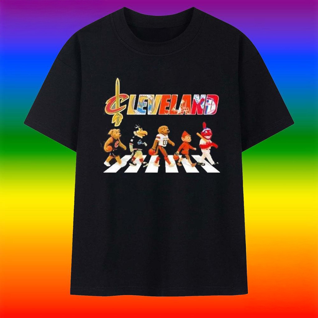 Cleveland Sports Mascot Chibi Walking Abbey Road 2025 T-Shirt-1
