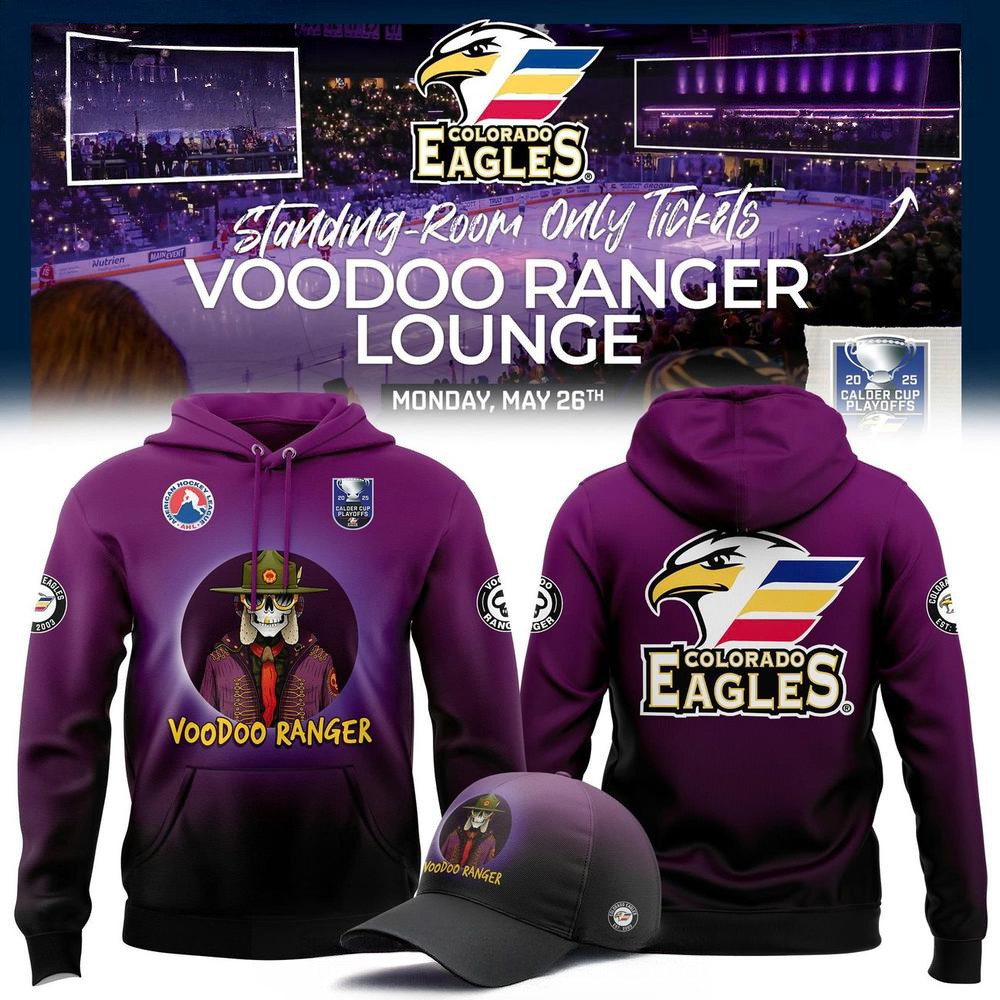 Colorado Eagles x Voodoo Ranger Lounge 2025 Purple Hoodie Colorado Eagles Merch Fans Gifts-1