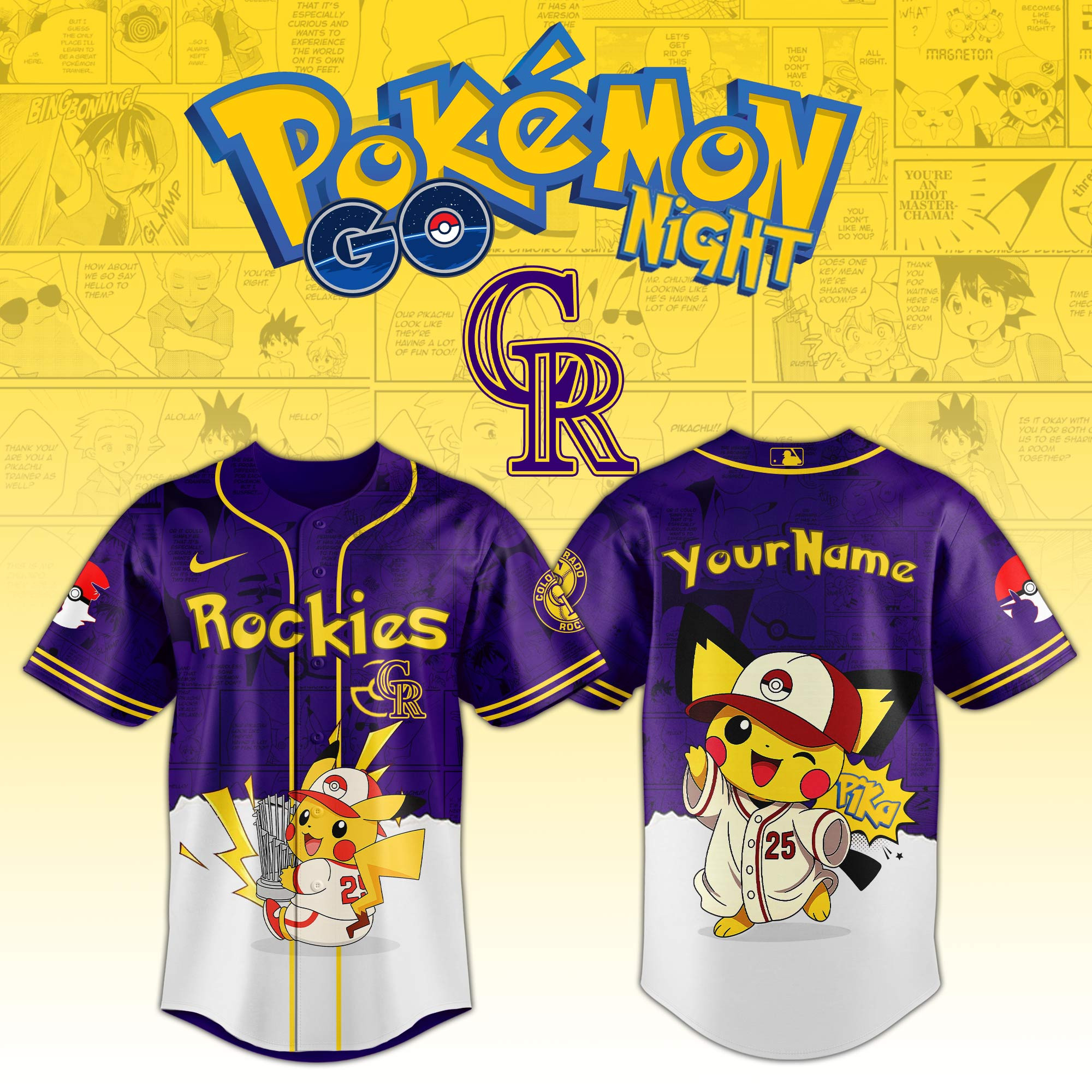 Colorado Rockies Mlb X Pokemon Go Night Personalized Baseball Jersey For Fans-1