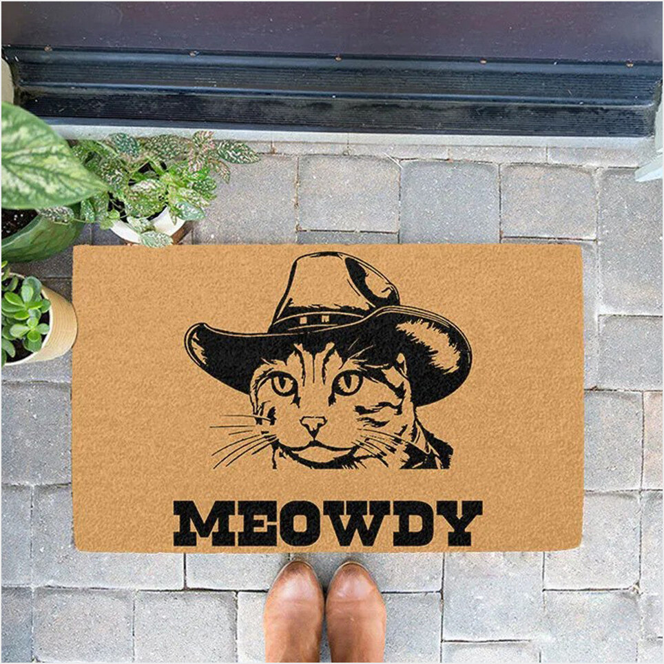 Cowboy Cat Meowdy Doormat Funny Welcome Mat Gifts For Cat Lovers Birthday Gifts For Fans-1