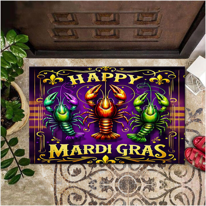 Crawfish Mardi Gras Doormat Fat Tuesday Holiday Doormat Mardi Gras Party Decorations-1